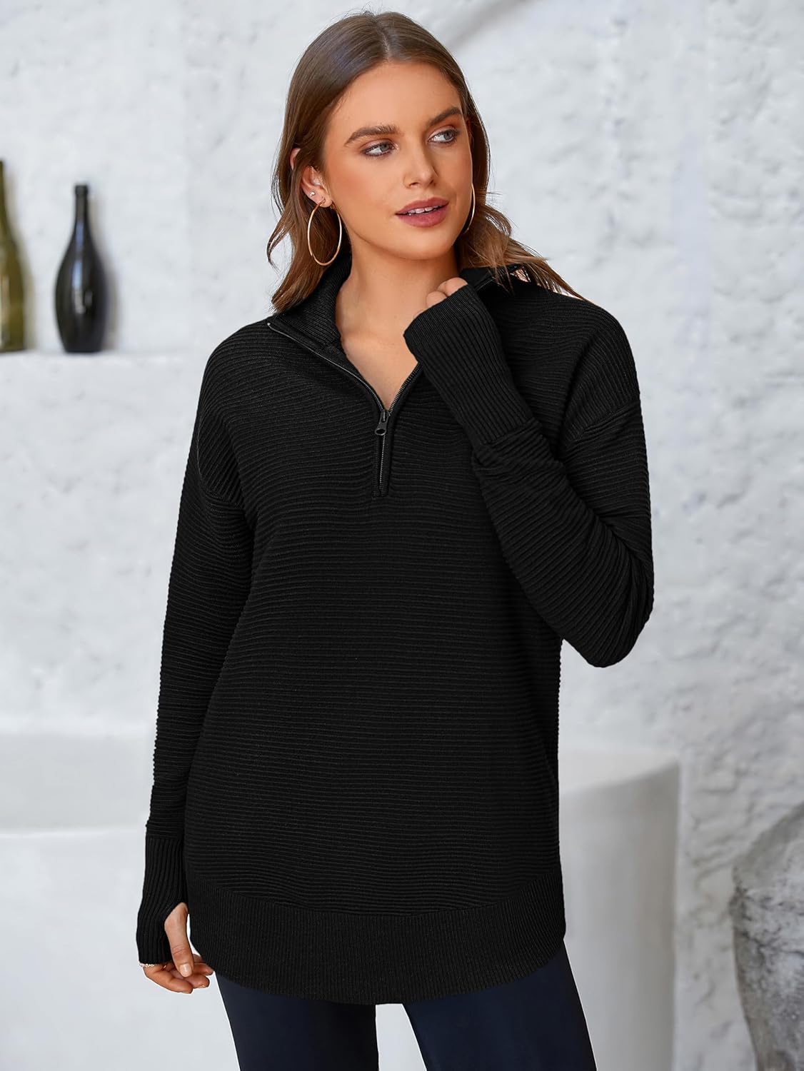 Stylish PRETTYGARDEN Womens Pullover Sweater, Special Long Sleeve Quarter Zip Sw...