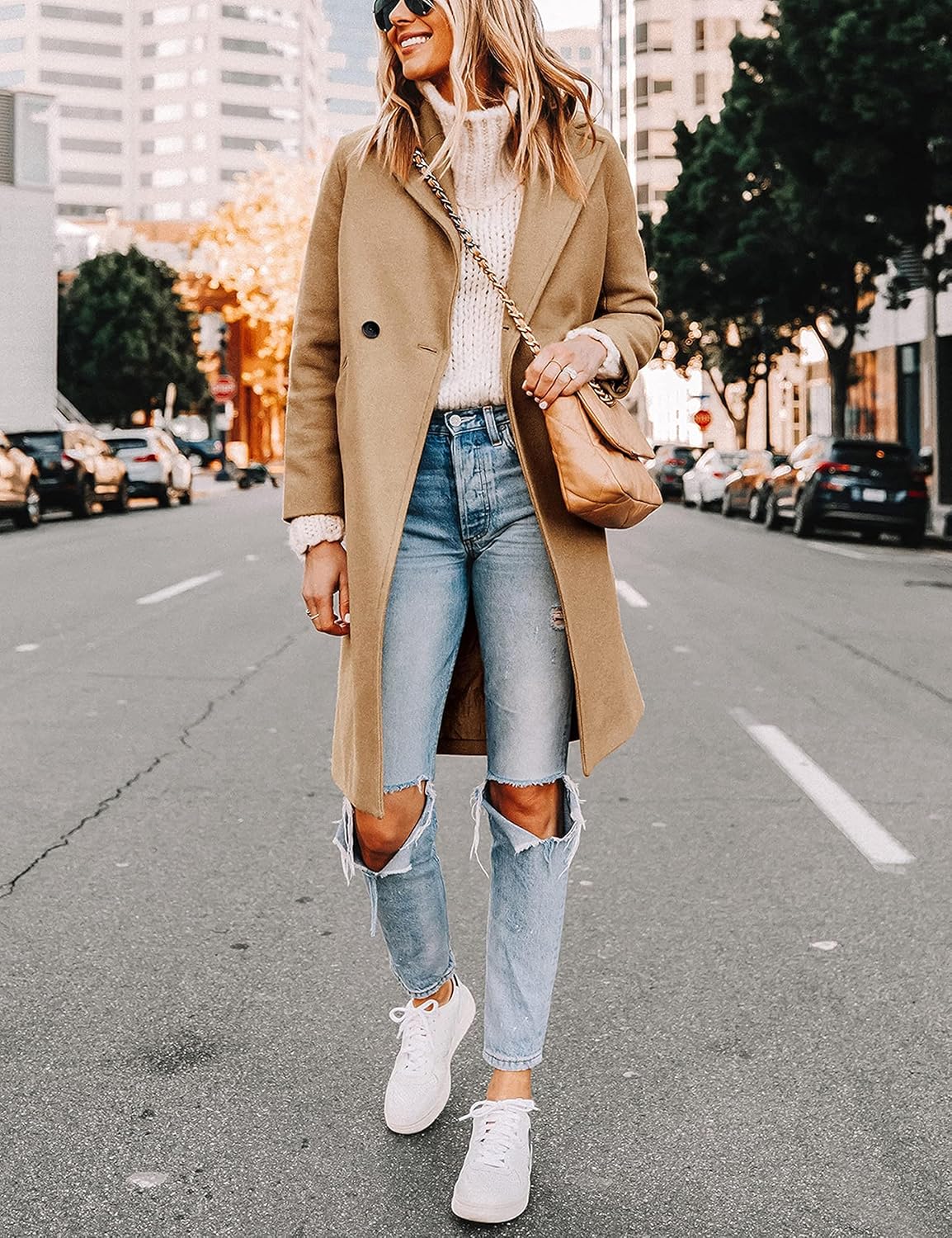 Hooever Women's Winter Wool Coat Casual Notch Lapel Single-Breasted Peacoat Larg...