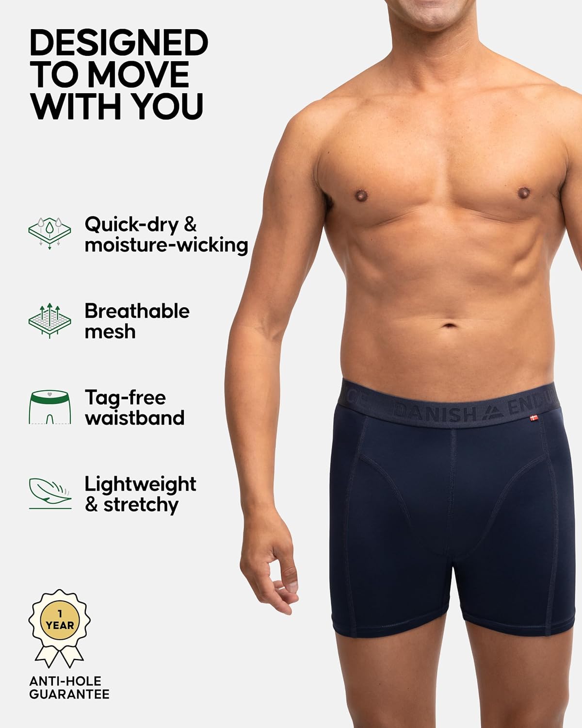 DANISH ENDURANCE Mens Boxers, Special Anti Chafing Underwear, Unique Long Leg or...
