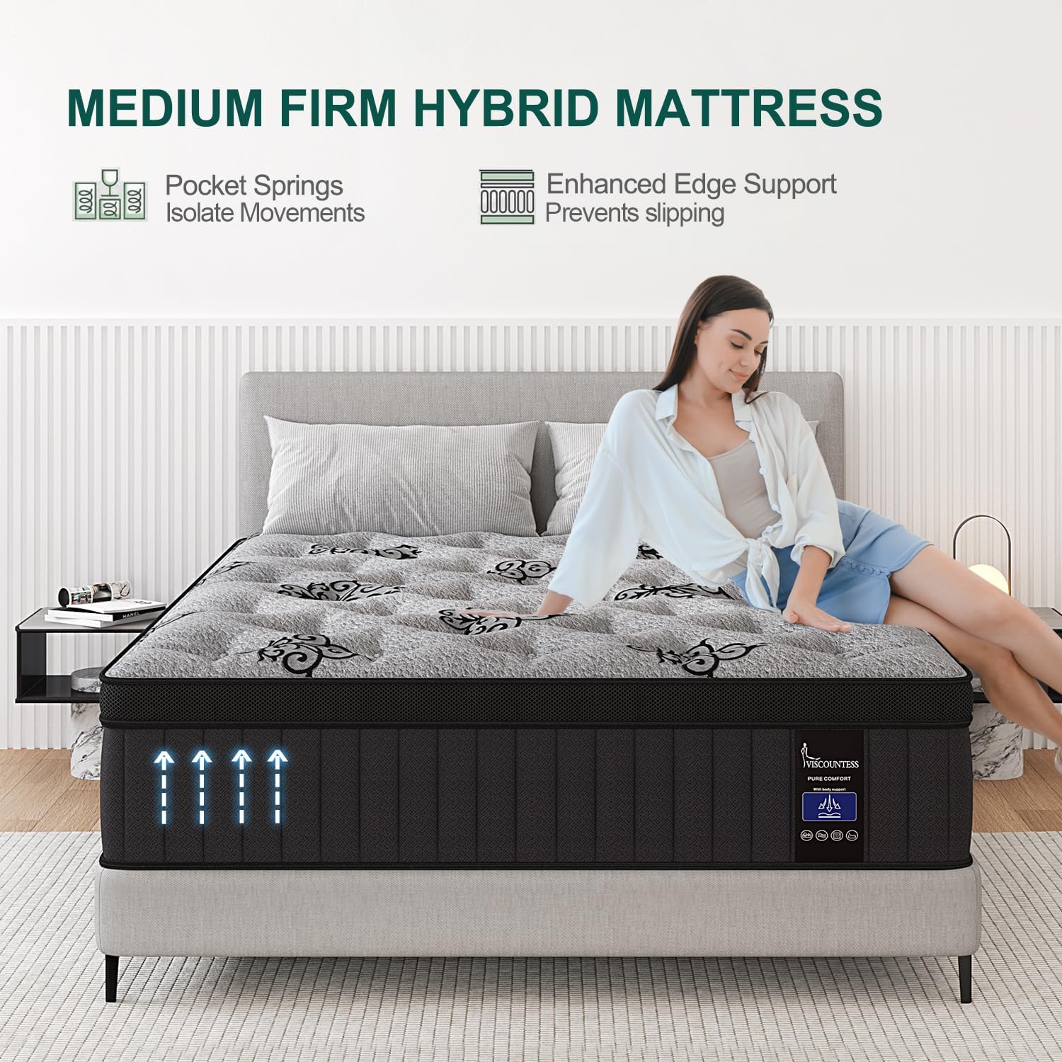 Premium VISCOUNTESS Full Mattress, Unique 10 Inch Hybrid Mattress Solution, Inno...