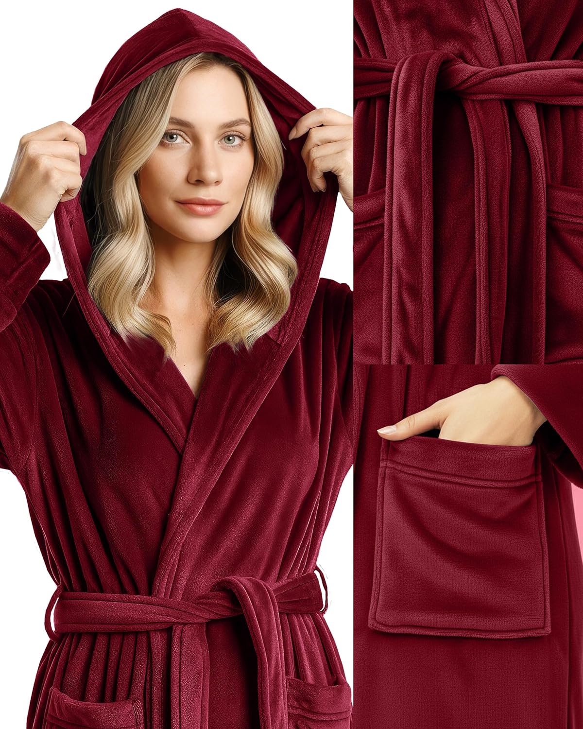High-Quality NY Threads Women's Fleece Hooded Bathrobe, Luxurious Spa Robe for C...