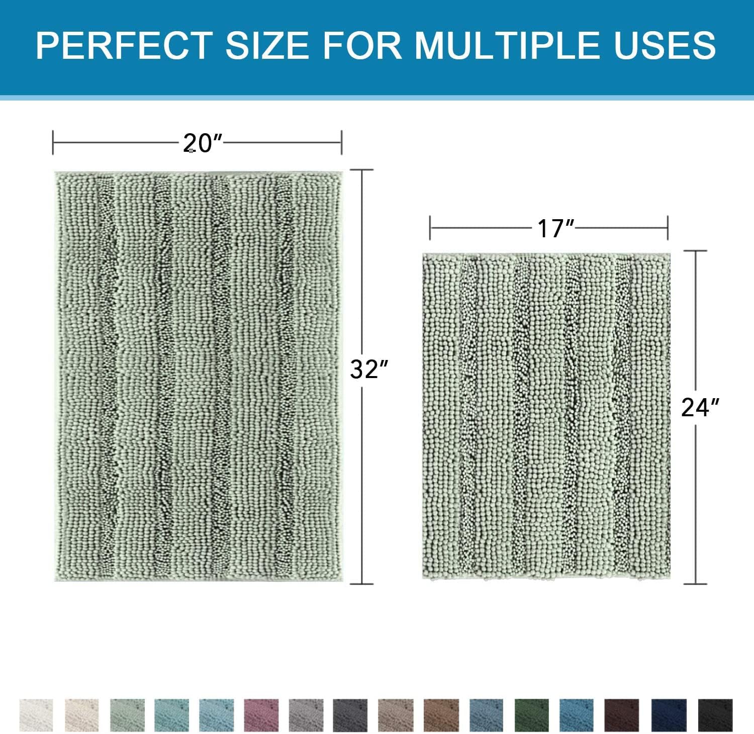 H.VERSAILTEX Sage Bathroom Rugs, Bath Mat Set of 2 Extra Thick Chenille Striped...