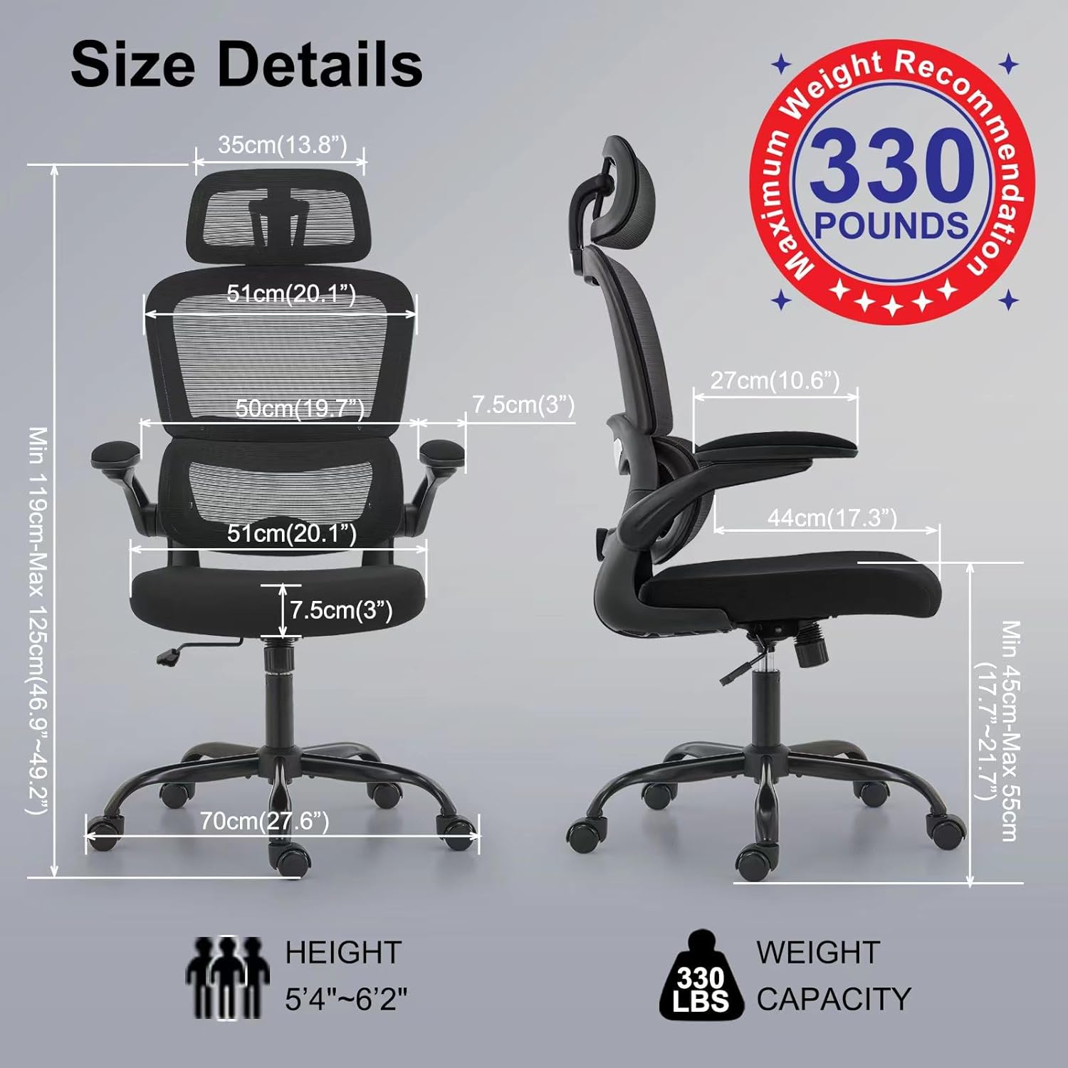 TRALT Office Chair Ergonomic Desk Chair, 330 LBS Home Mesh Office Desk Chairs wi...