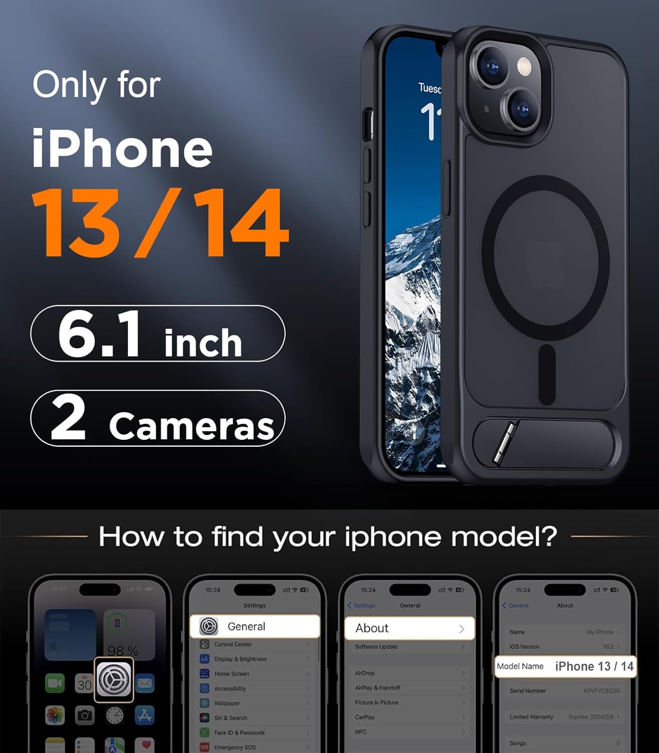 Temdan Compatible with iPhone 14 Case/iPhone 13 Case,[Built-in Invisible Kicksta...