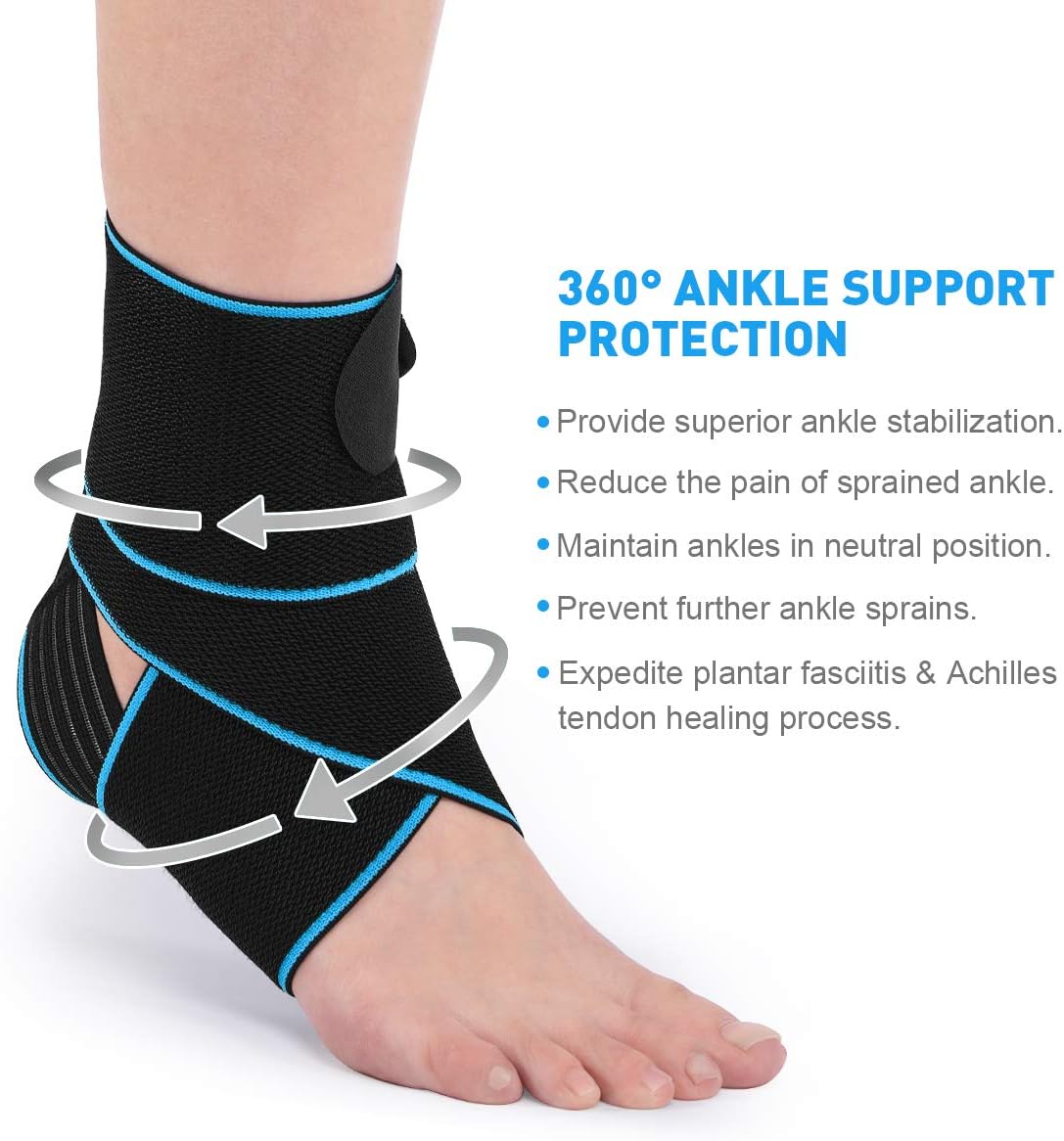 WASPO Ankle Support Brace - Adjustable Ankle Brace Wrap Strap for Sports Protect...