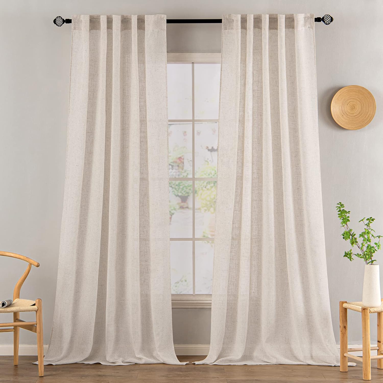 MIULEE Natural White Linen Curtains, Elegant Window Drapes with Soft Thick Linen...