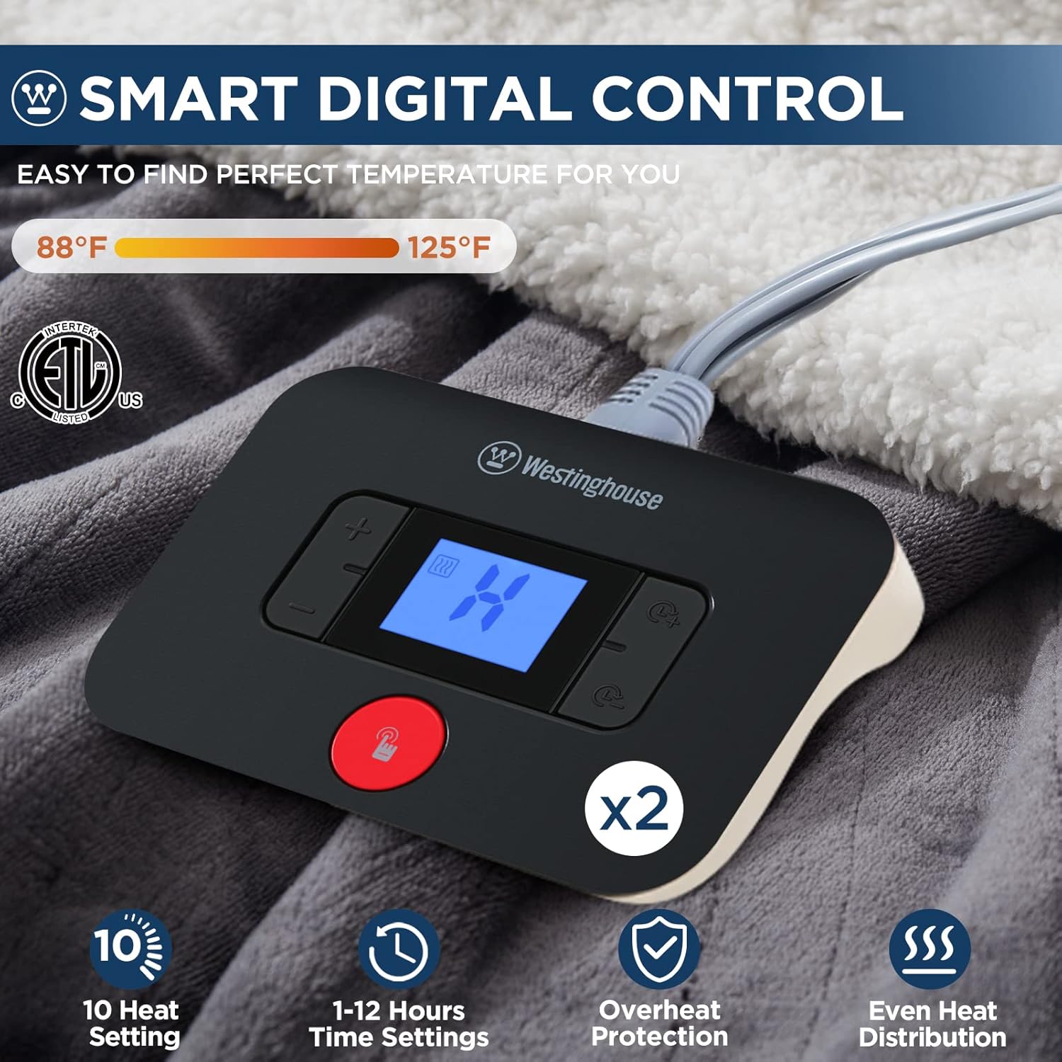 Westinghouse Electric Blanket King, Heated Blanket King Size with 10 Heating Lev...