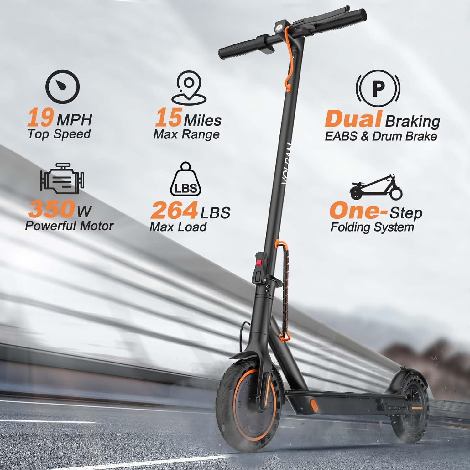 VOLPAM Electric Scooter, 350W/500W Powerful Motor, 8.5"/10" Solid Tires, 19/22Mp...