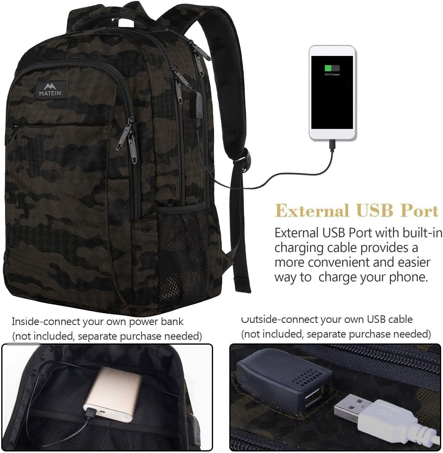 MATEIN Travel Laptop Backpack, Laptop School Bag with USB Charging Port, 15.6 In...