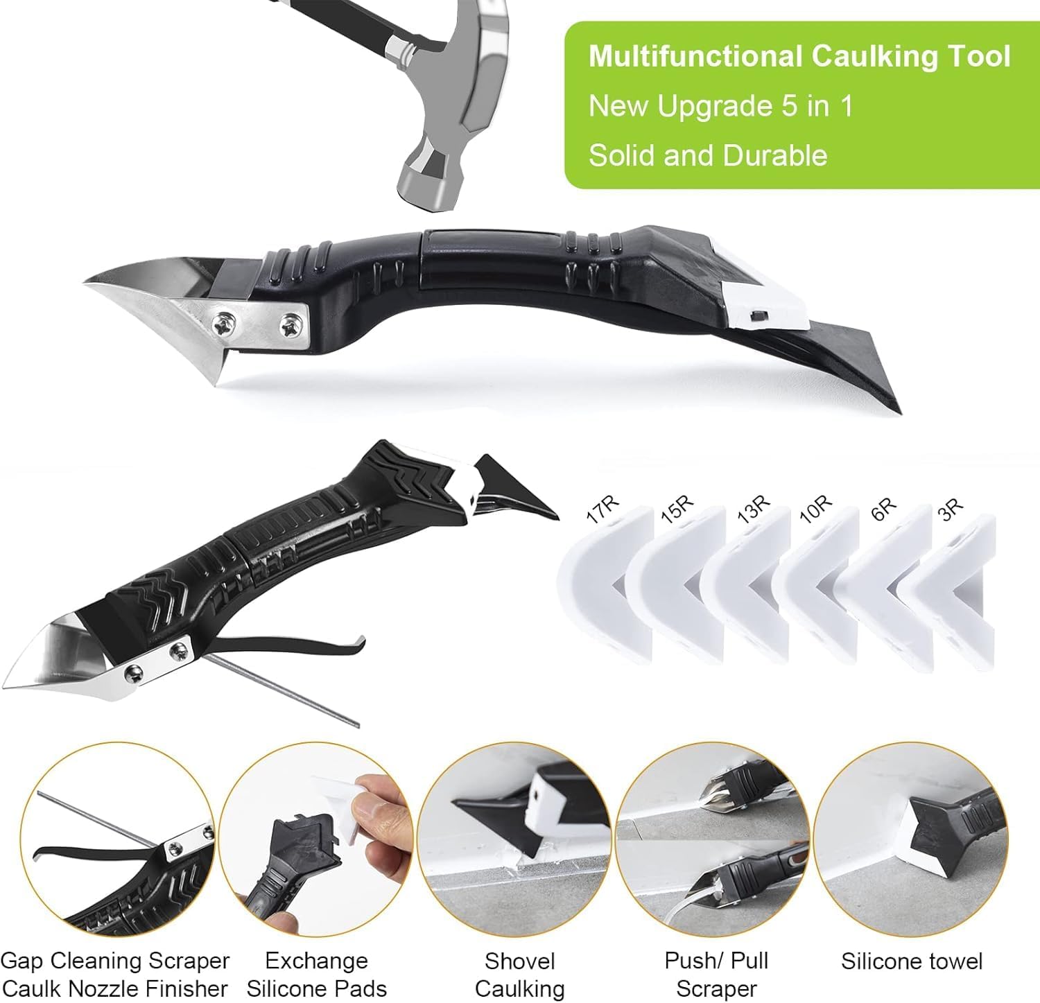 Caulking Tool 5 in 1 Silicone Caulking Grout Removal Sealant Finishing Tool with...