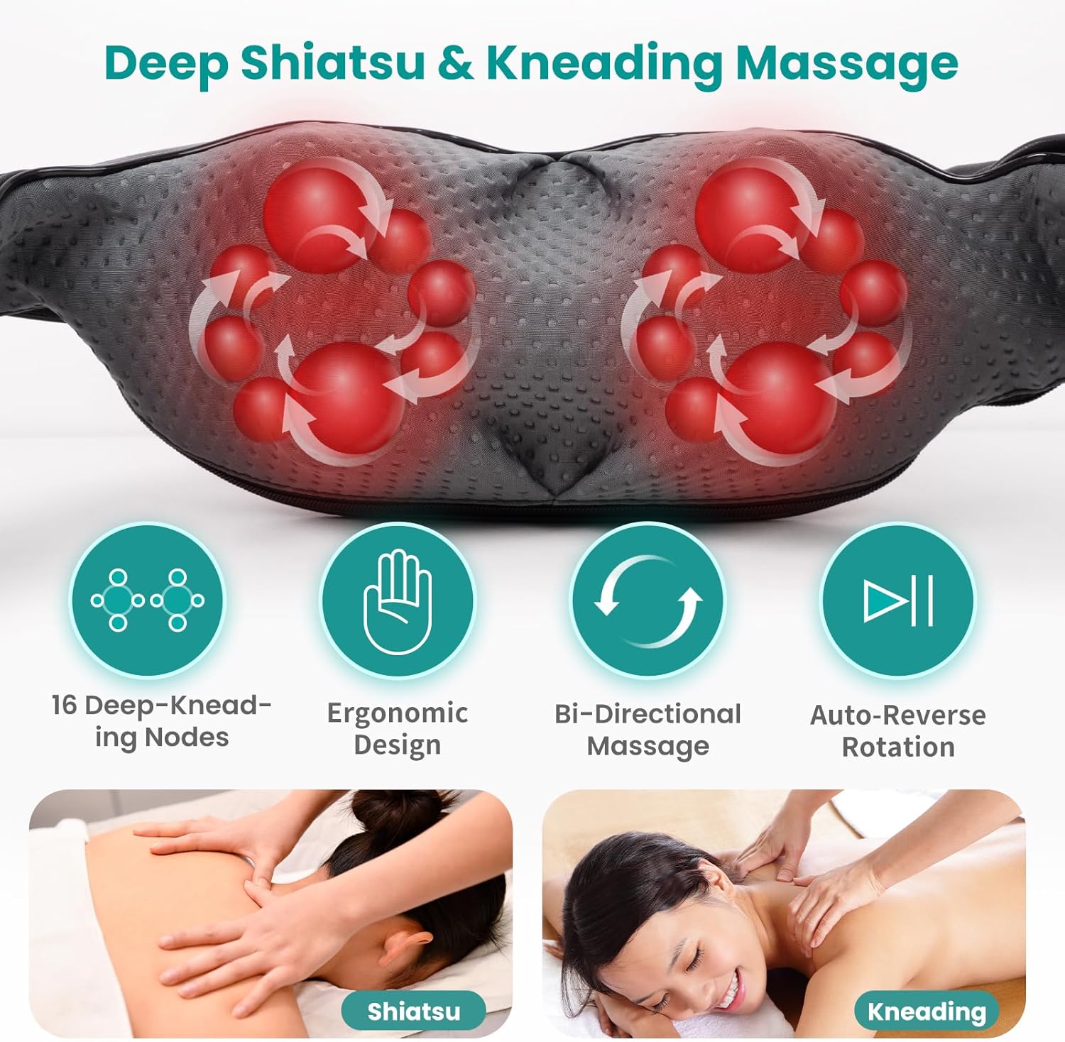 Nekteck Shiatsu Neck Massager for Pain Relief Deep Tissue with Heat, 3D Kneading...