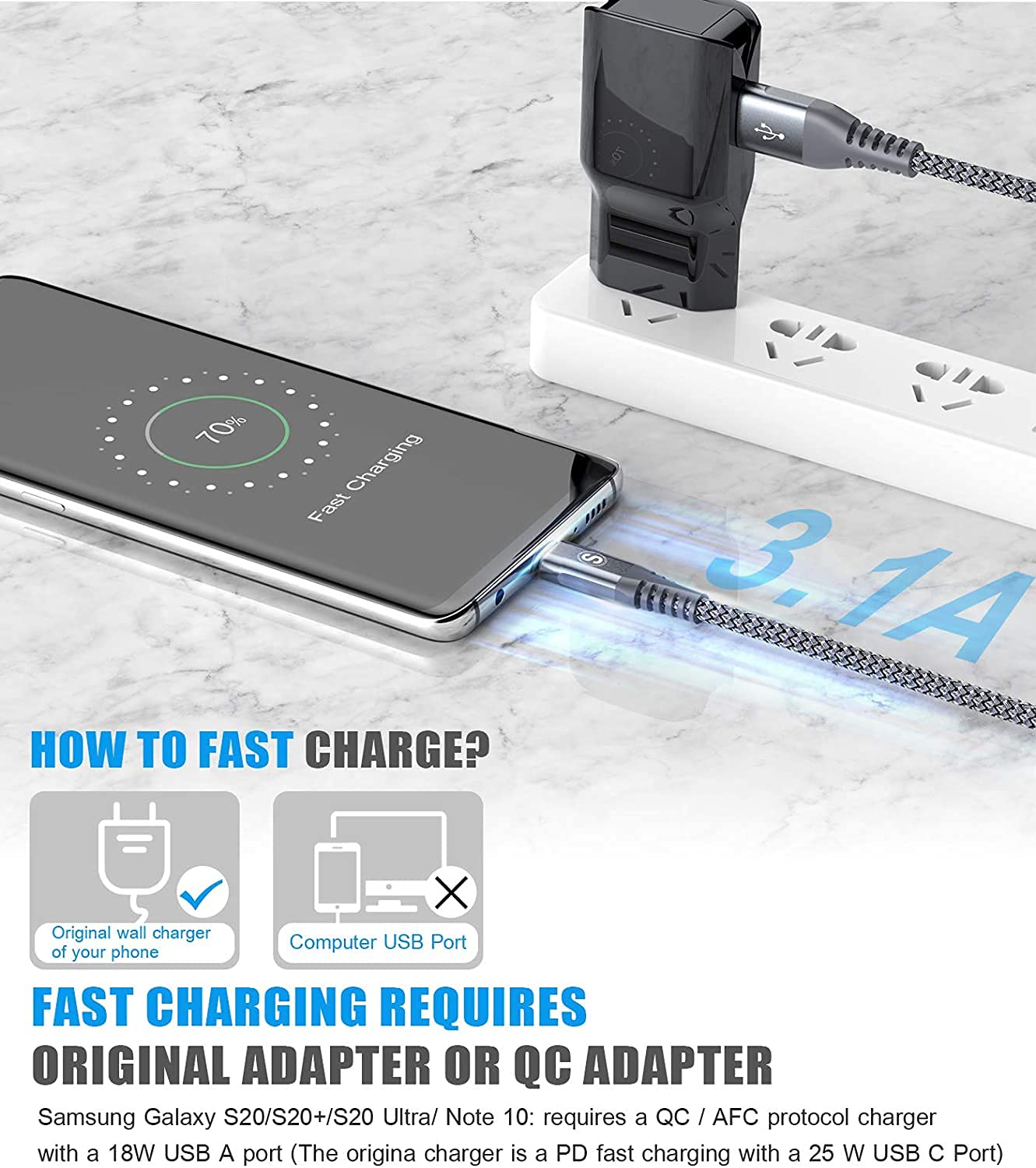 2-Pack 2M USB C Cable 3.1A Fast Car Charger Cable Compatible for iPhone 17 air 1...