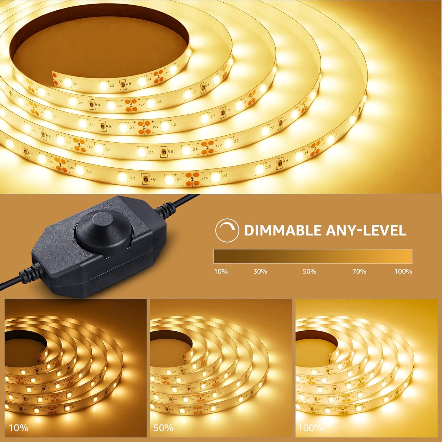 Lepro Warm White LED Strip Light 5M 300 LEDs, 1650lm Dimmable LED Tape Lights, 3...