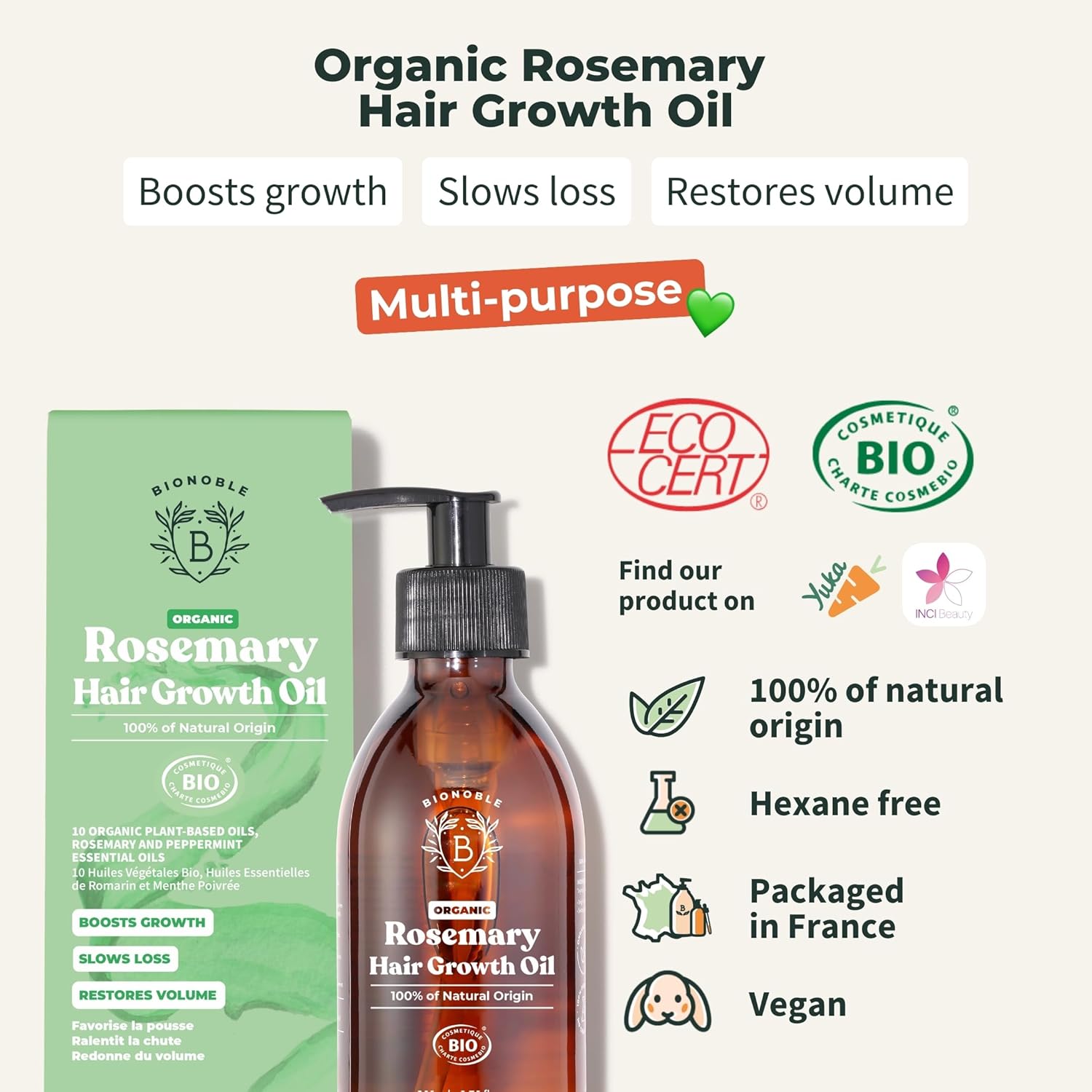 BIONOBLE Organic Rosemary Oil, Special Hair Growth Oil, Innovative Oil to Restor...