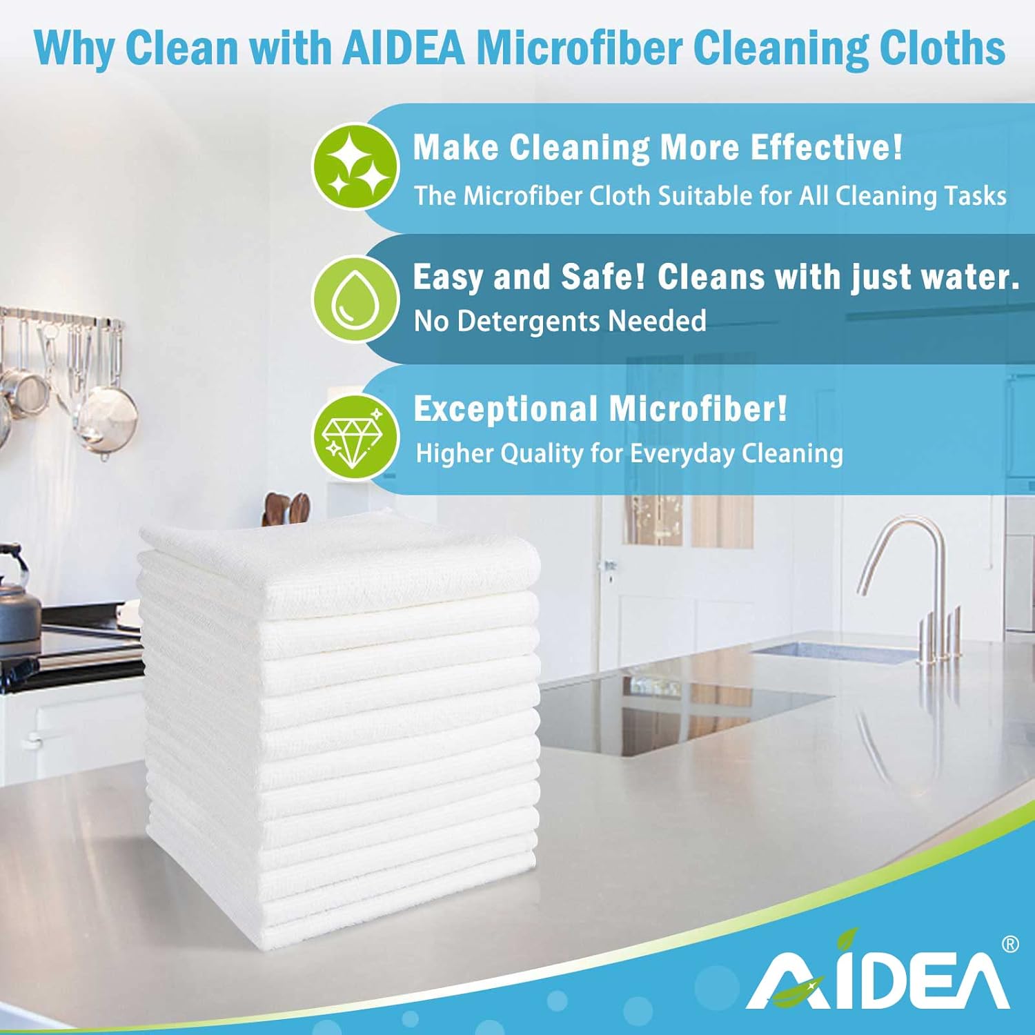 AIDEA Microfibre Cleaning Cloths Pack of 50, Multifunctional Reusable Cleaning T...