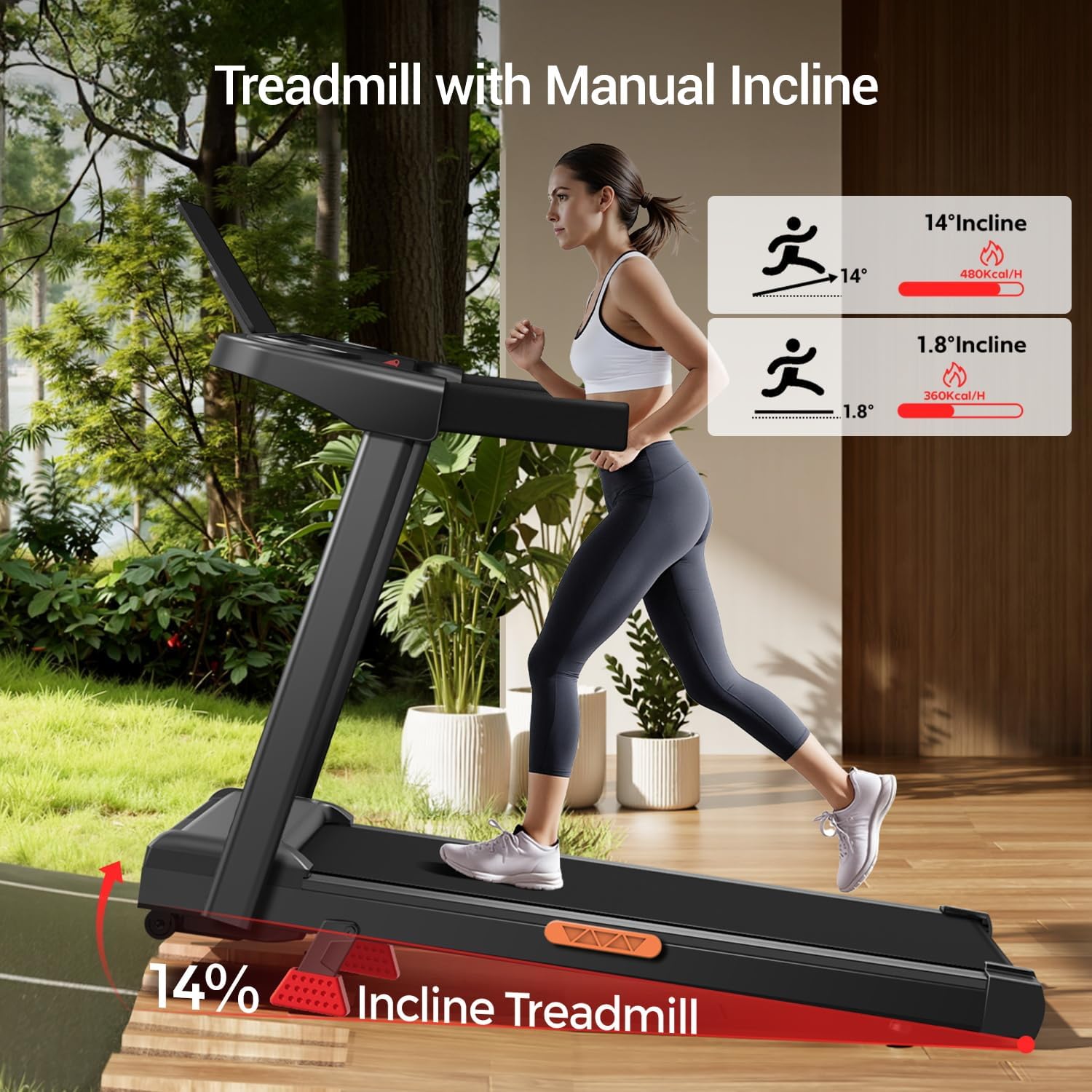 16% Incline Treadmill with Handle, 3-in-1 Portable Treadmills for Home and Offic...
