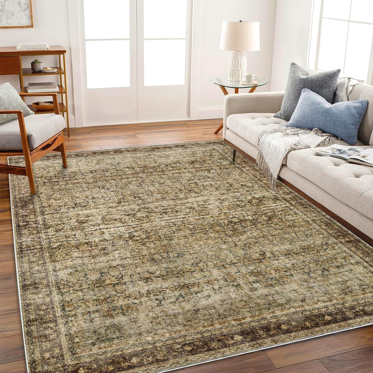 CHAMPLANT Area Rug 9x12 Washable Brown Vintage Traditional Mat Distressed Indoor...