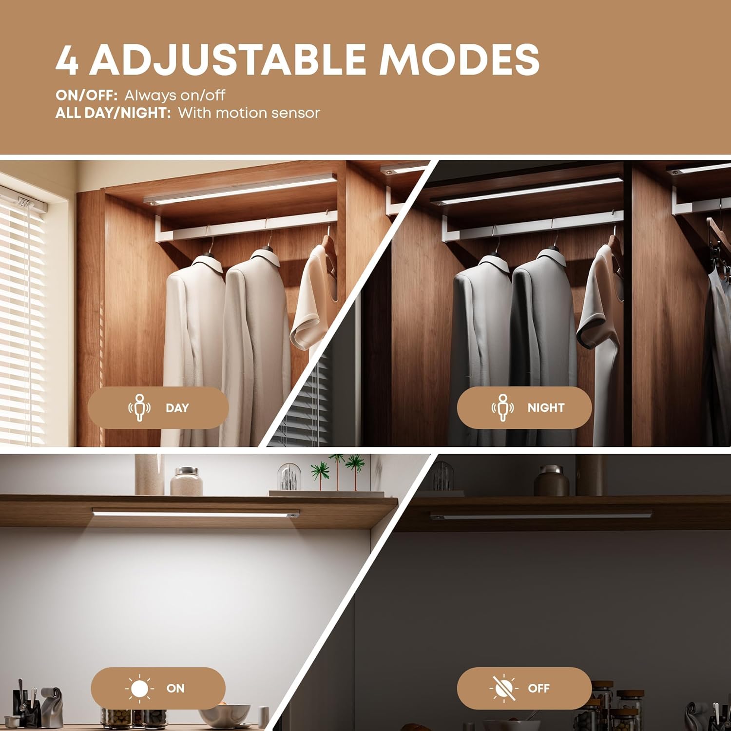 LROLTEF Under Cabinet Kitchen Lights, Special Motion Sensor Dimmable LED Lightin...