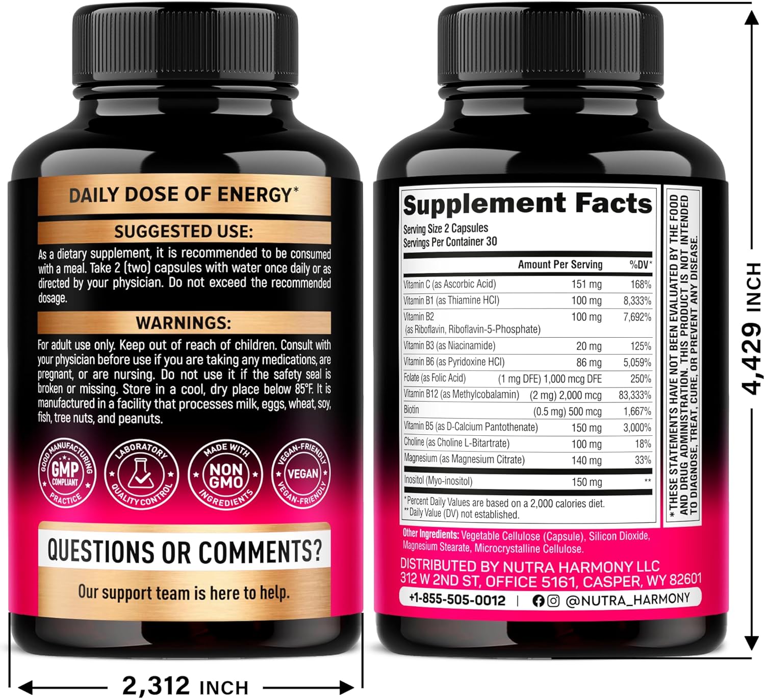 Vitamin B Complex for Men & Women - Riboflavin B2, B12, B1, B3, B5, B6, B7, B8,...