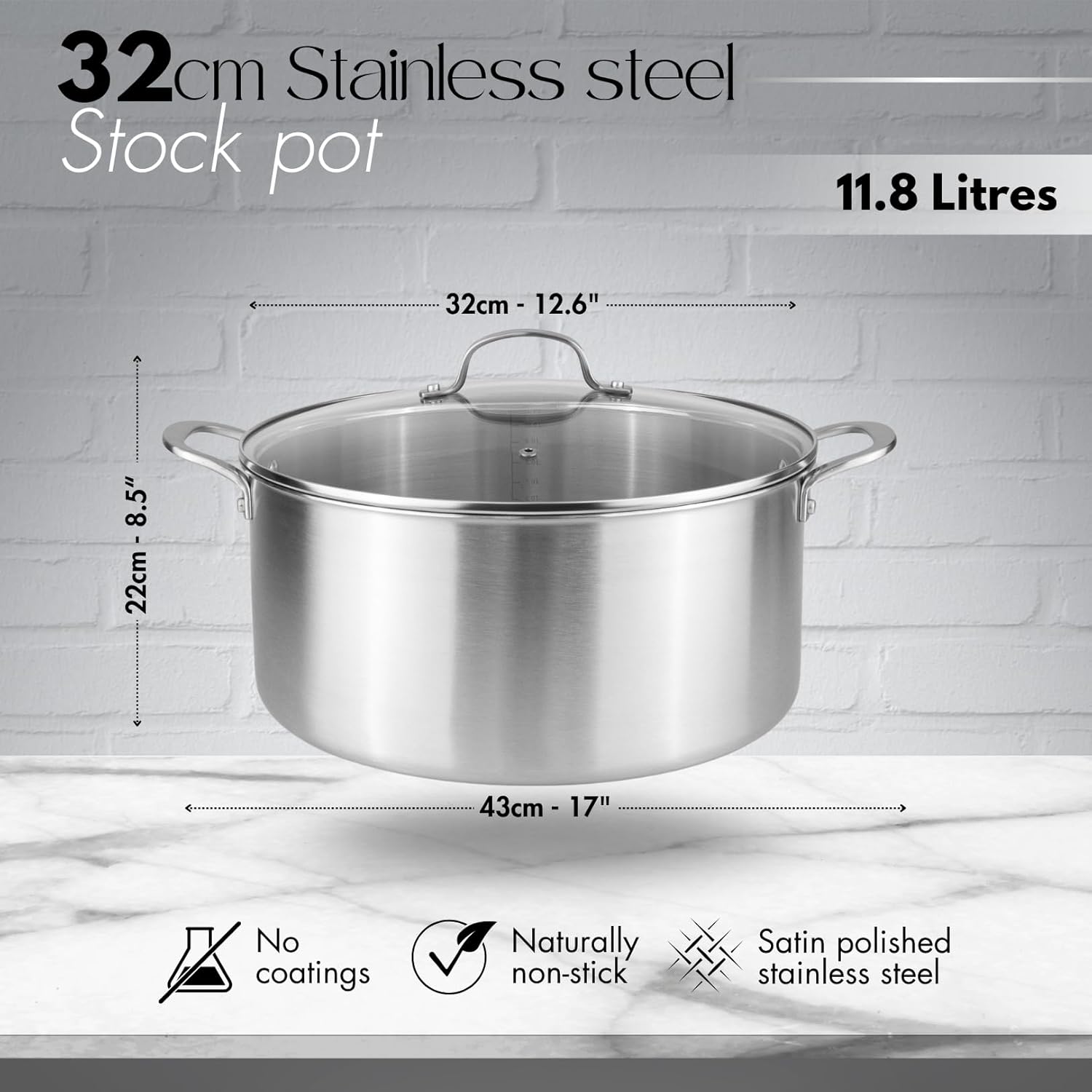 Premium Nuovva Stainless Steel Cooking Pot, High-Quality Stockpot with Glass Lid...