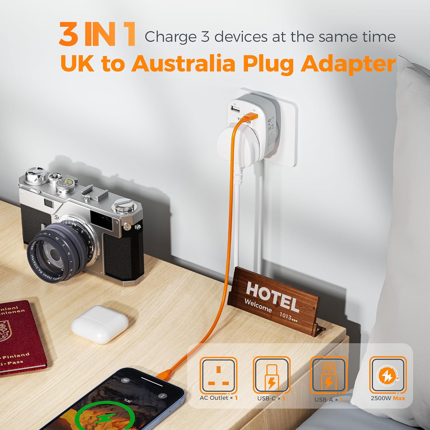 Australian Plug Adaptor from UK 2 Pack, TESSAN AU AUS NZ Plug Travel Adapter wit...