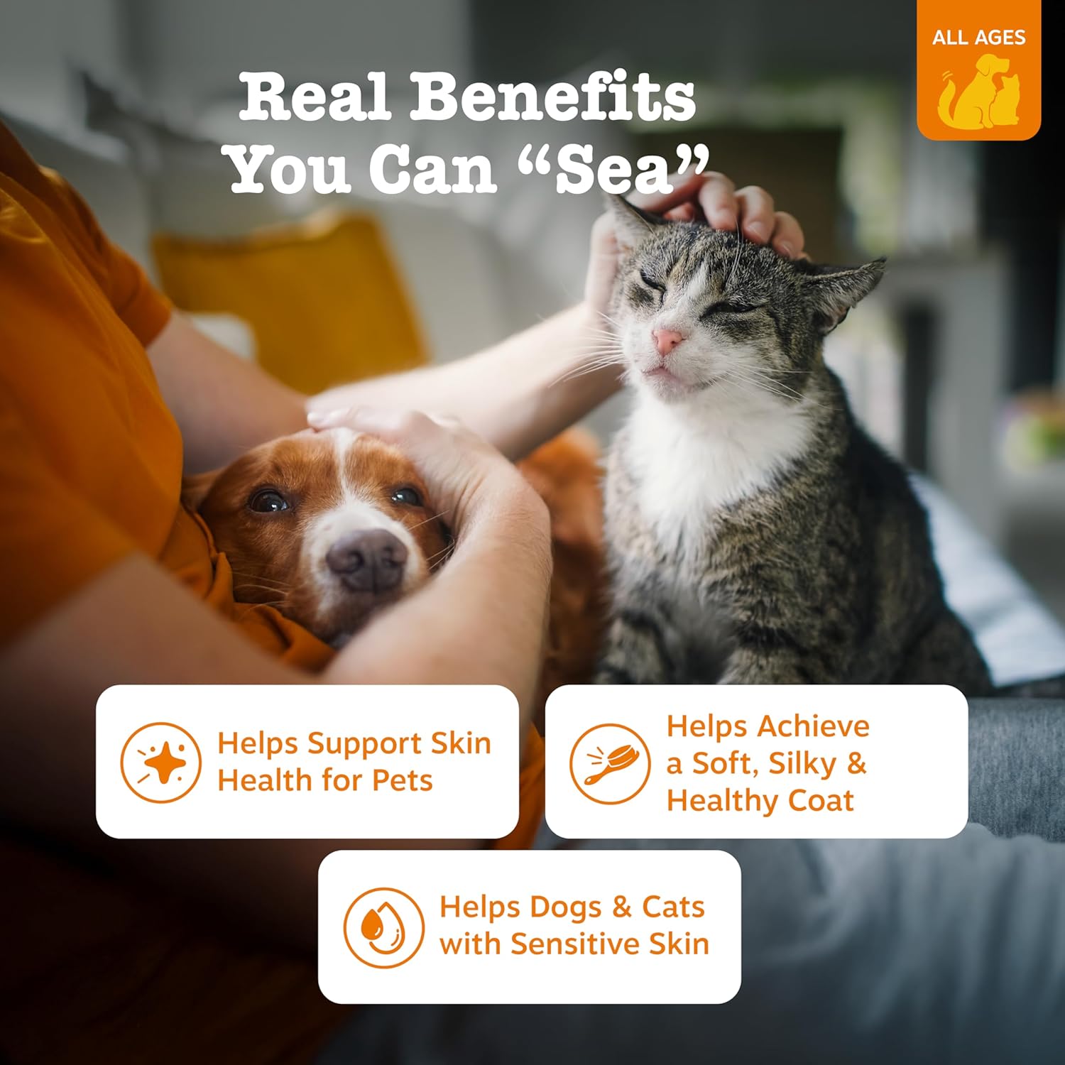 Zesty Paws Wild Alaskan Omega-3 Blend Pollock + Salmon Oil for Dogs and Cats- Sk...