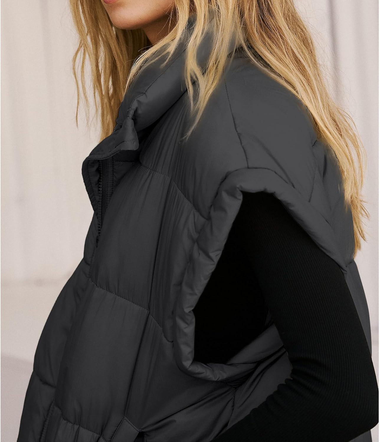 Songling Womens Oversized Puffer Vest Stand Collar Full Zip Sleeveless Bubble Pu...