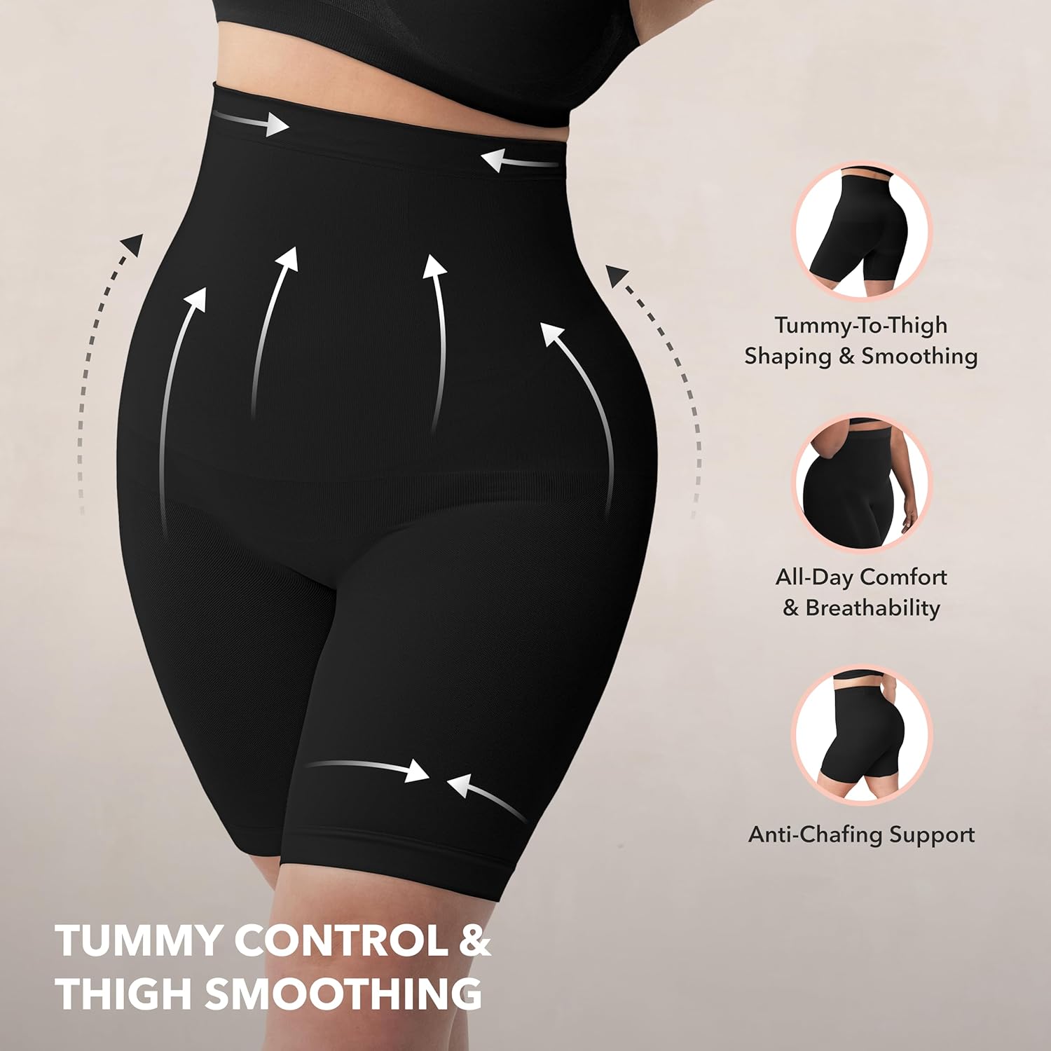 SHAPERMINT Shapewear for Women - High-Waisted Shapewear Tummy Control Shorts, Th...