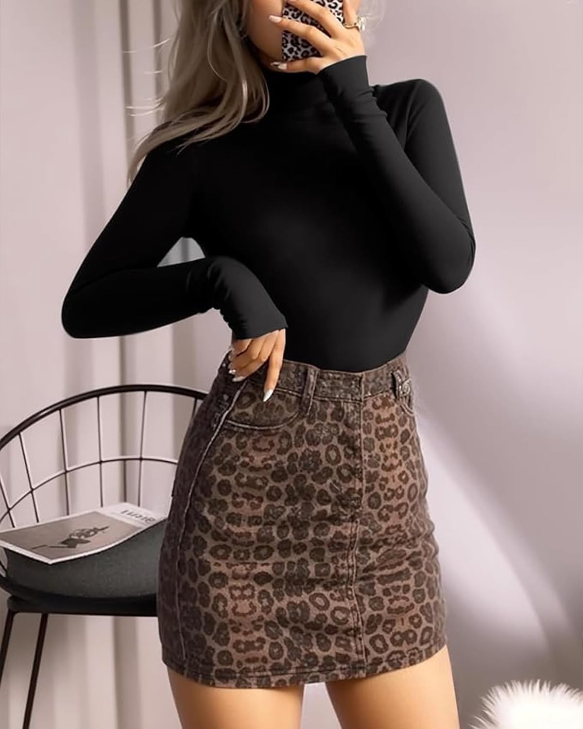 MANGOPOP Women's Mock Turtle Neck Long Sleeve Tops Bodysuit Jumpsuit Medium 01 L...