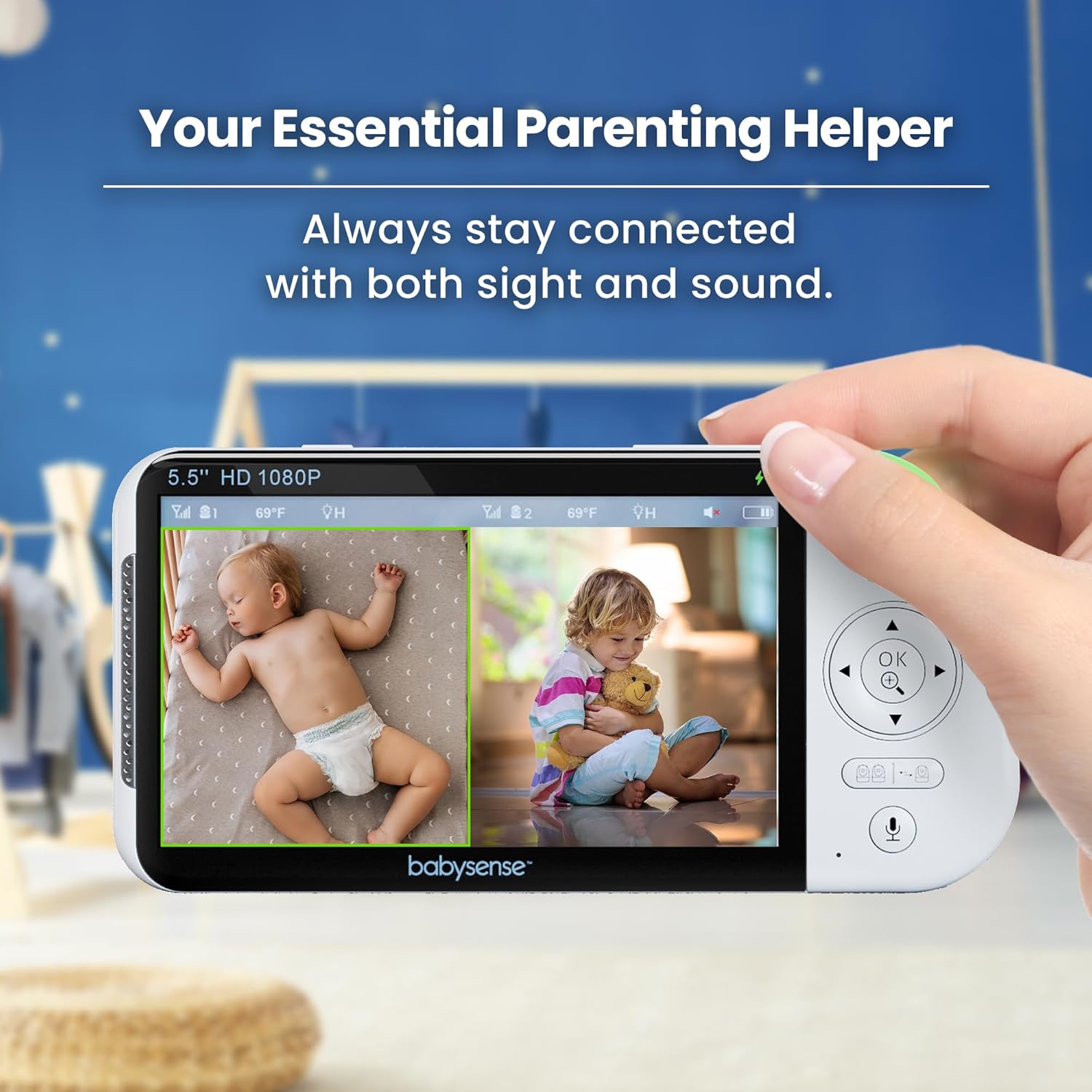 Babysense Full HD Baby Monitor, Innovative Split Screen Monitor with 5.5" Displa...