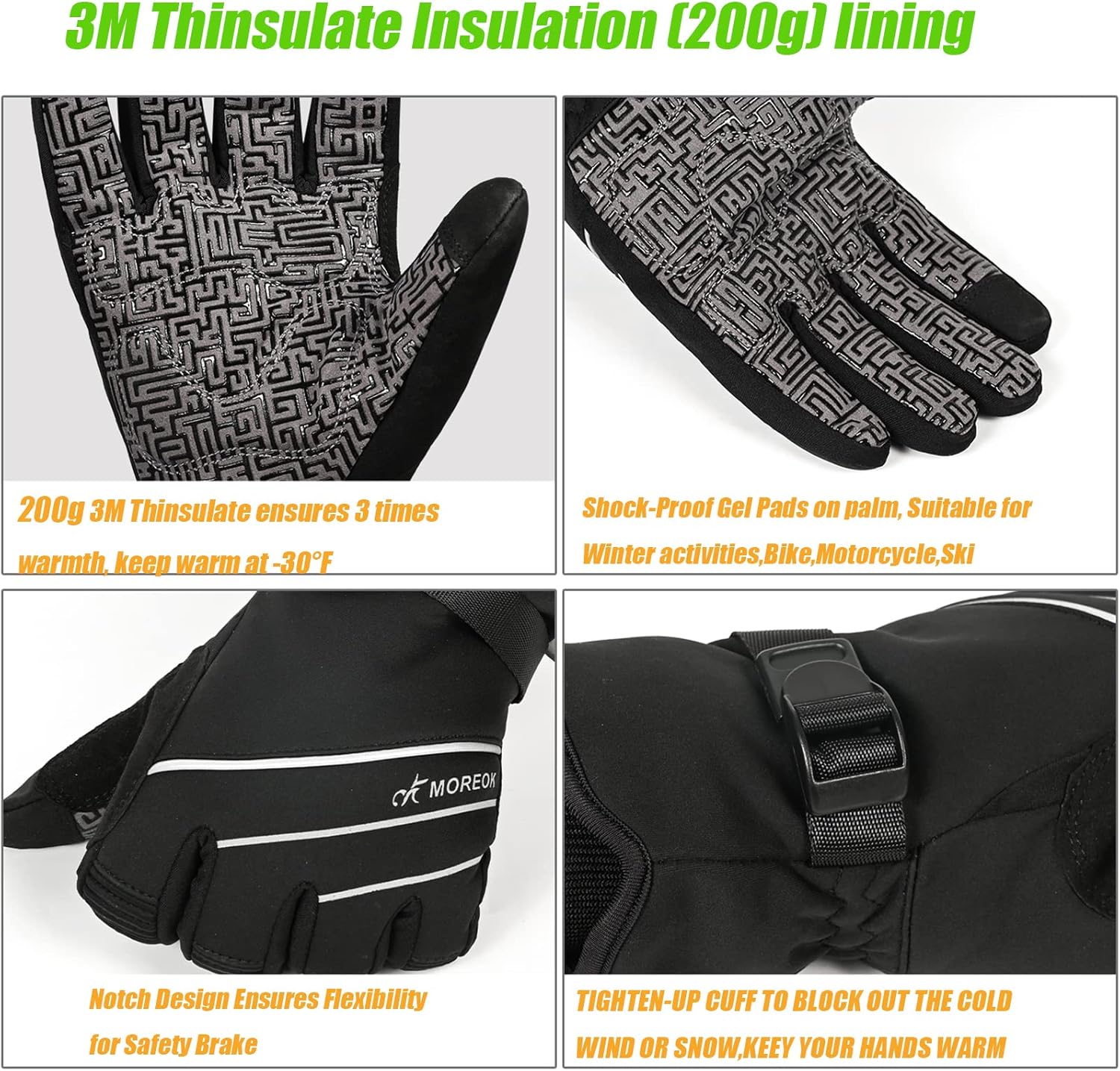 MOREOK Waterproof & Windproof -30°F Winter Gloves for Men/Women, 3M Thinsulate T...