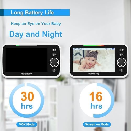 HelloBaby Baby Monitor, HB6550 with Camera and Night Vision, 5''Display with 30-...