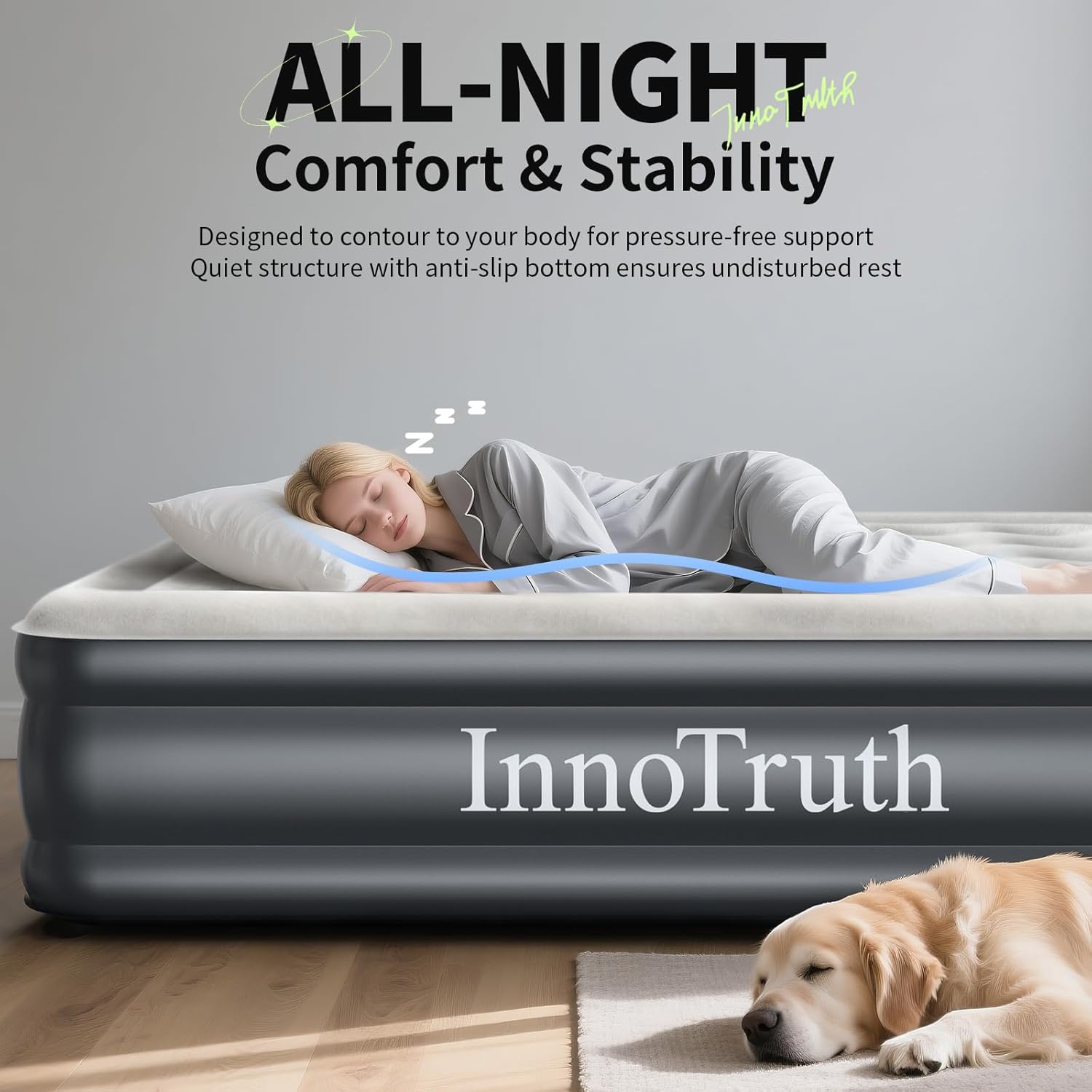 InnoTruth Air Mattress Queen with Built in Pump, Inflatable Mattress Blow up Mat...
