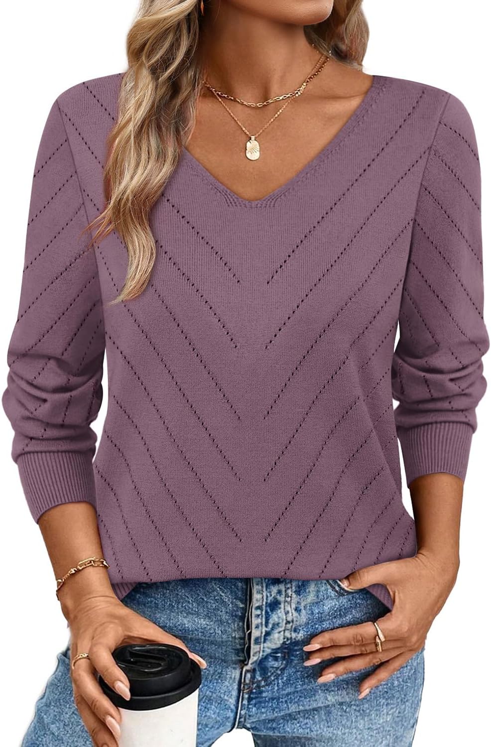 Fashionable WIHOLL Sweaters, Trendy Knit V Neck Tops for Women, Stylish Lightwei...