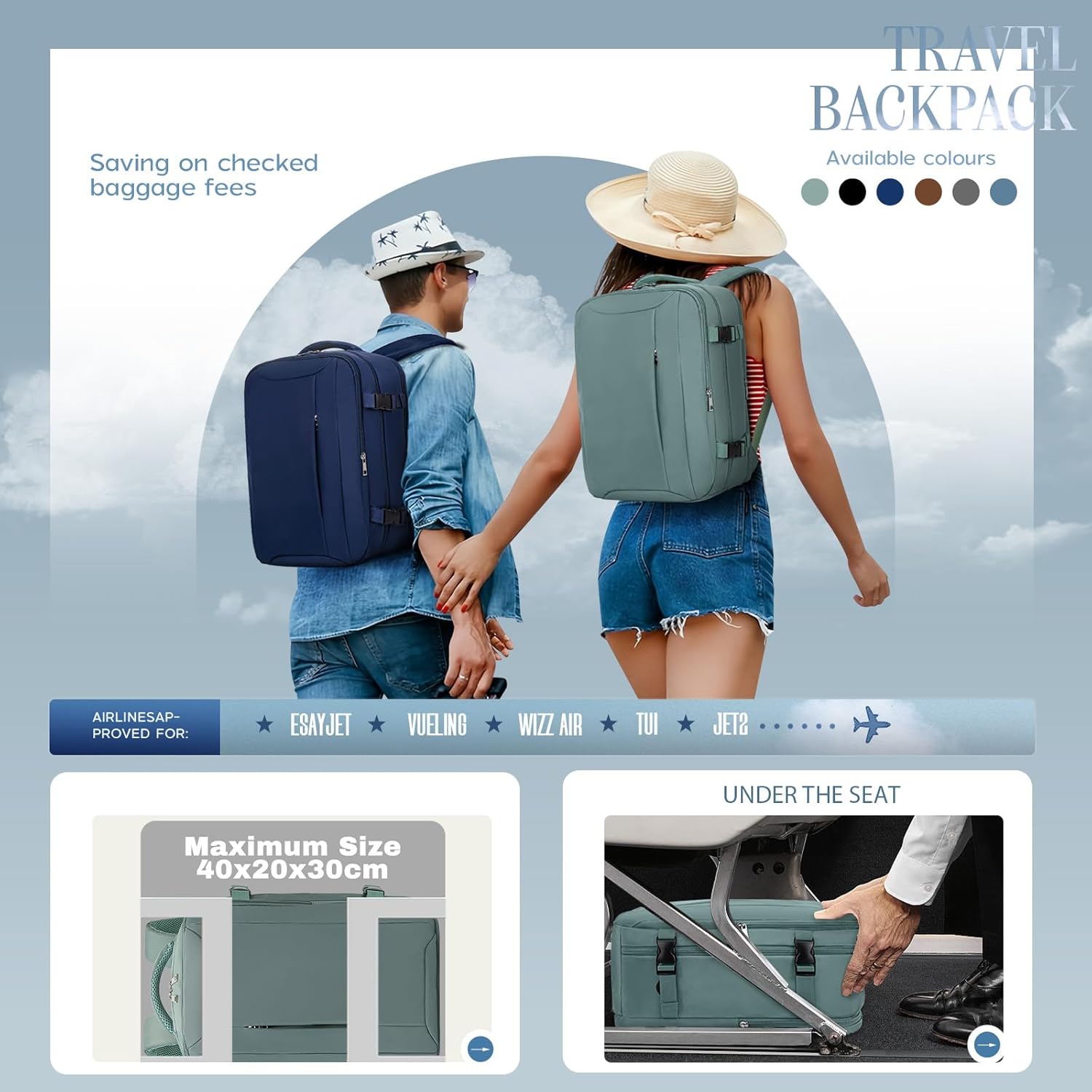 Xkdoai Travel Backpack, Special Cabin Bags for Ryanair with TSA Approved Clear B...