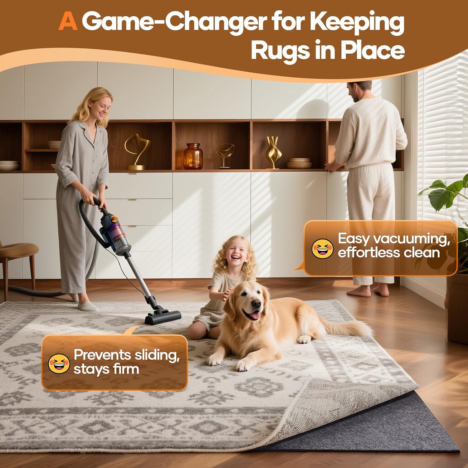 Veken Non Slip Cushioned Rug Pad Gripper 9 x 12 Ft, Felt and Silicone Backing, 1...