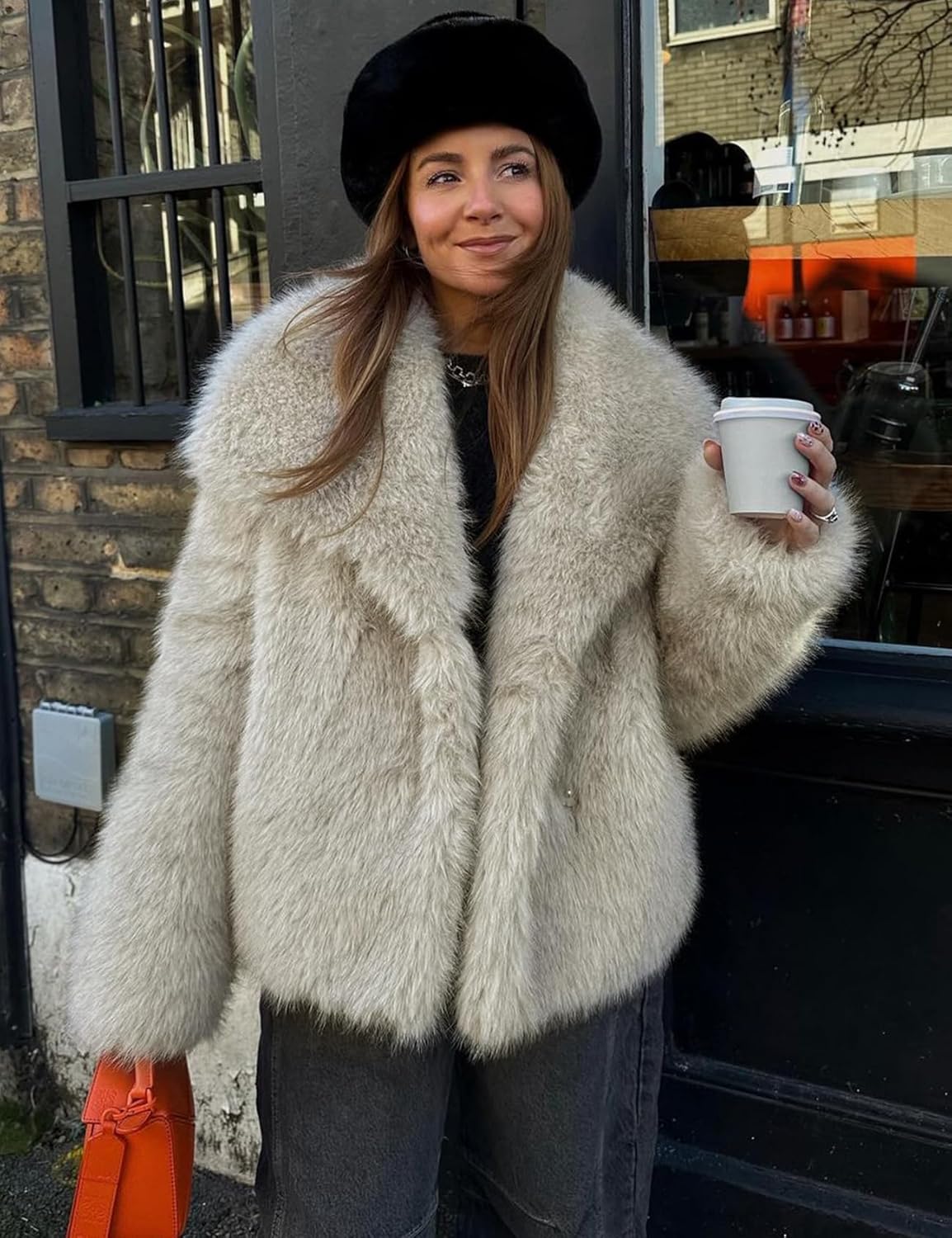 Yimoon Womens Faux Fur Coat Lapel Open Front Fluffy Shaggy Jacket Winter Warm Fu...