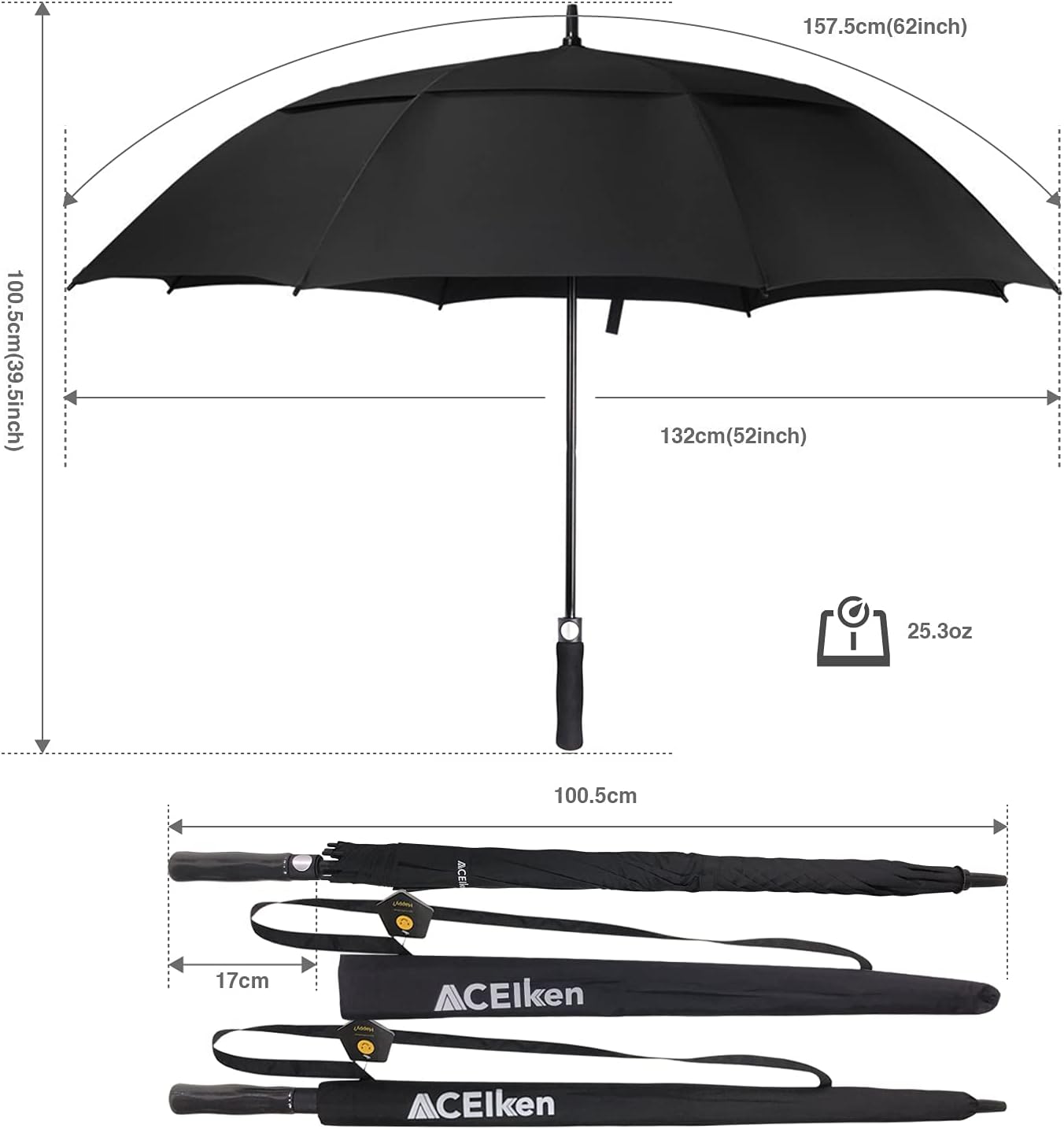 ACEIken Golf Umbrella Windproof Large 62/68 Inch, Double Canopy Vented, Automati...