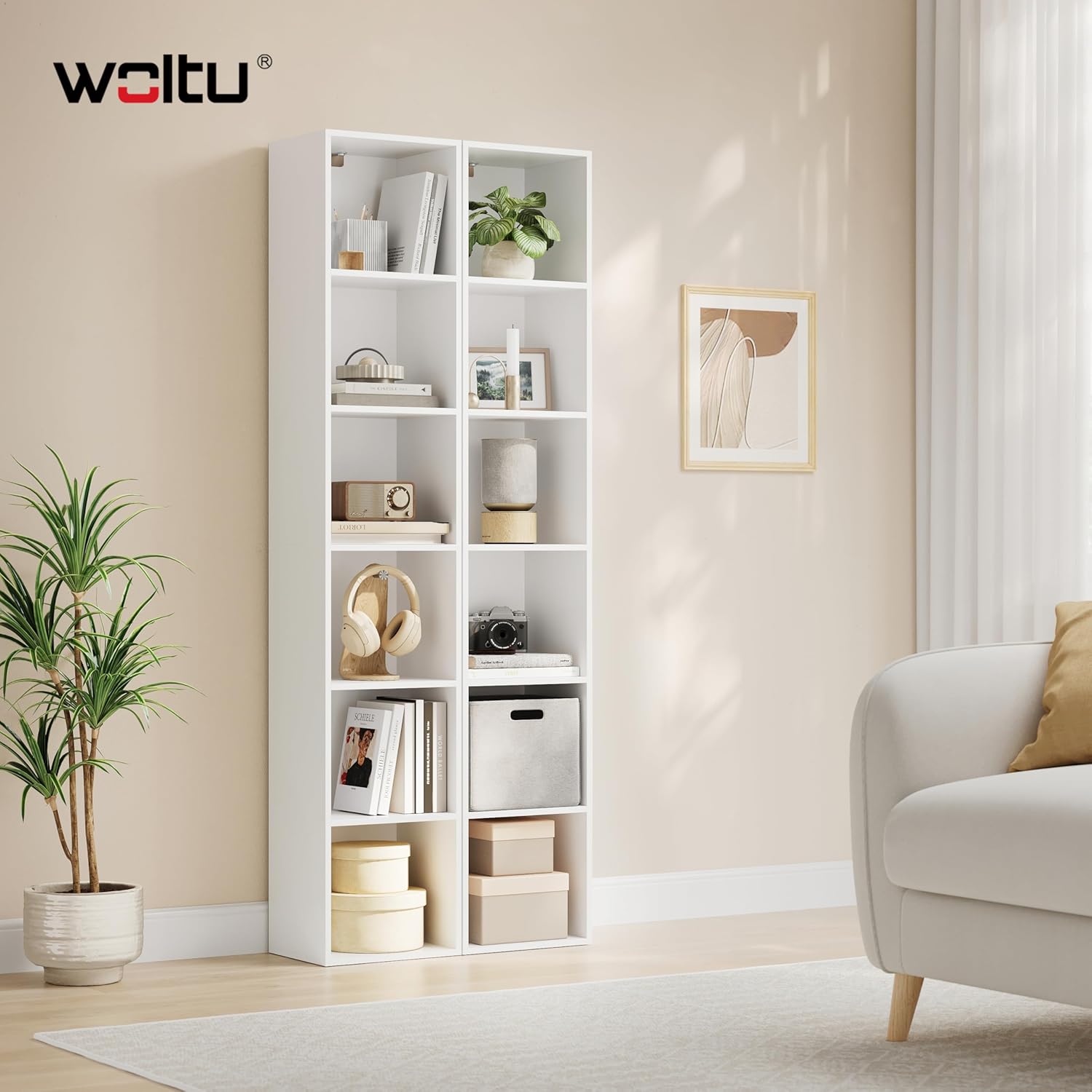 WOLTU Bookcase, White Book Shelf 6 Storage Cubes Unit, Tall Freestanding Bookcas...