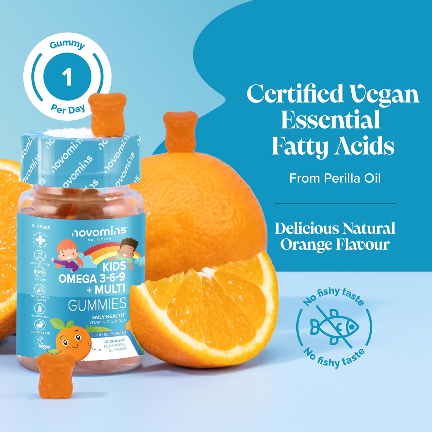 Kids Omega 3 Gummies - 50mg ALA Including Omega 3 6 9 Complex with Added Vitamin...