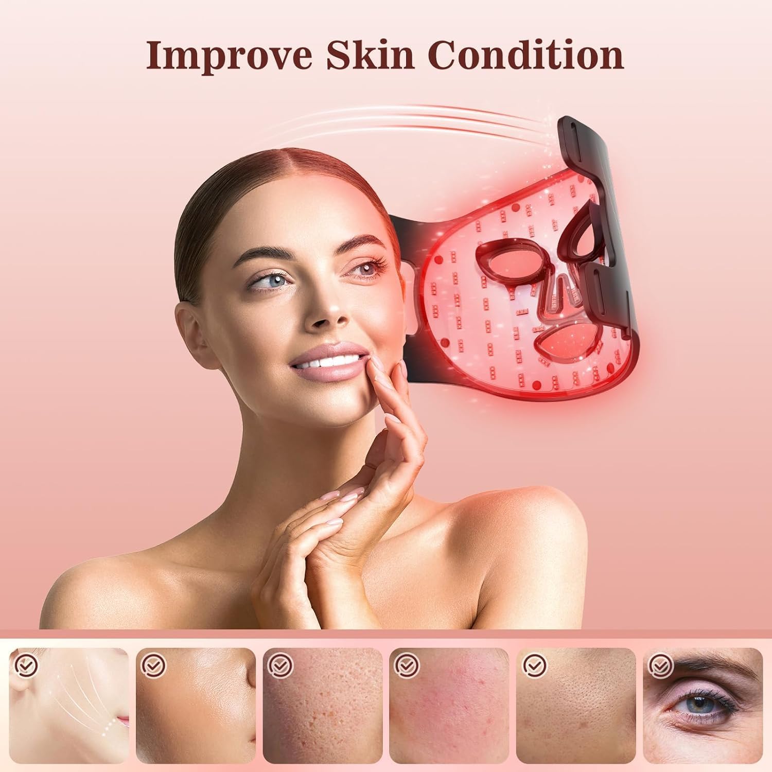 INTEO Red Light Therapy for Face, 3 Modes Portable Led Face Mask Light Therapy w...