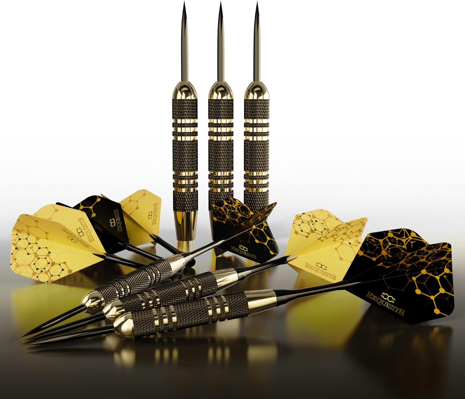 CC-Exquisite Professional Steel Tip Darts Set - 6 x 22g Brass Barrels with 12 Fl...