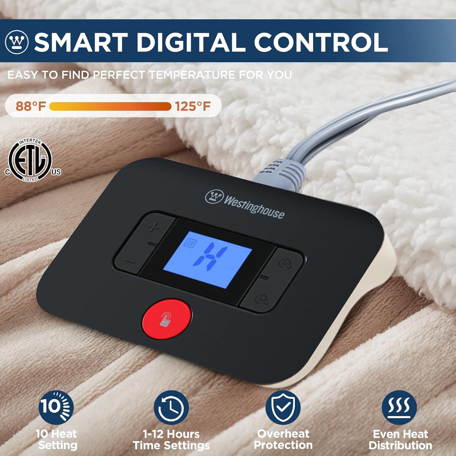 Westinghouse Electric Blanket Twin, Heated Blanket Twin Size with 10 Heating Lev...