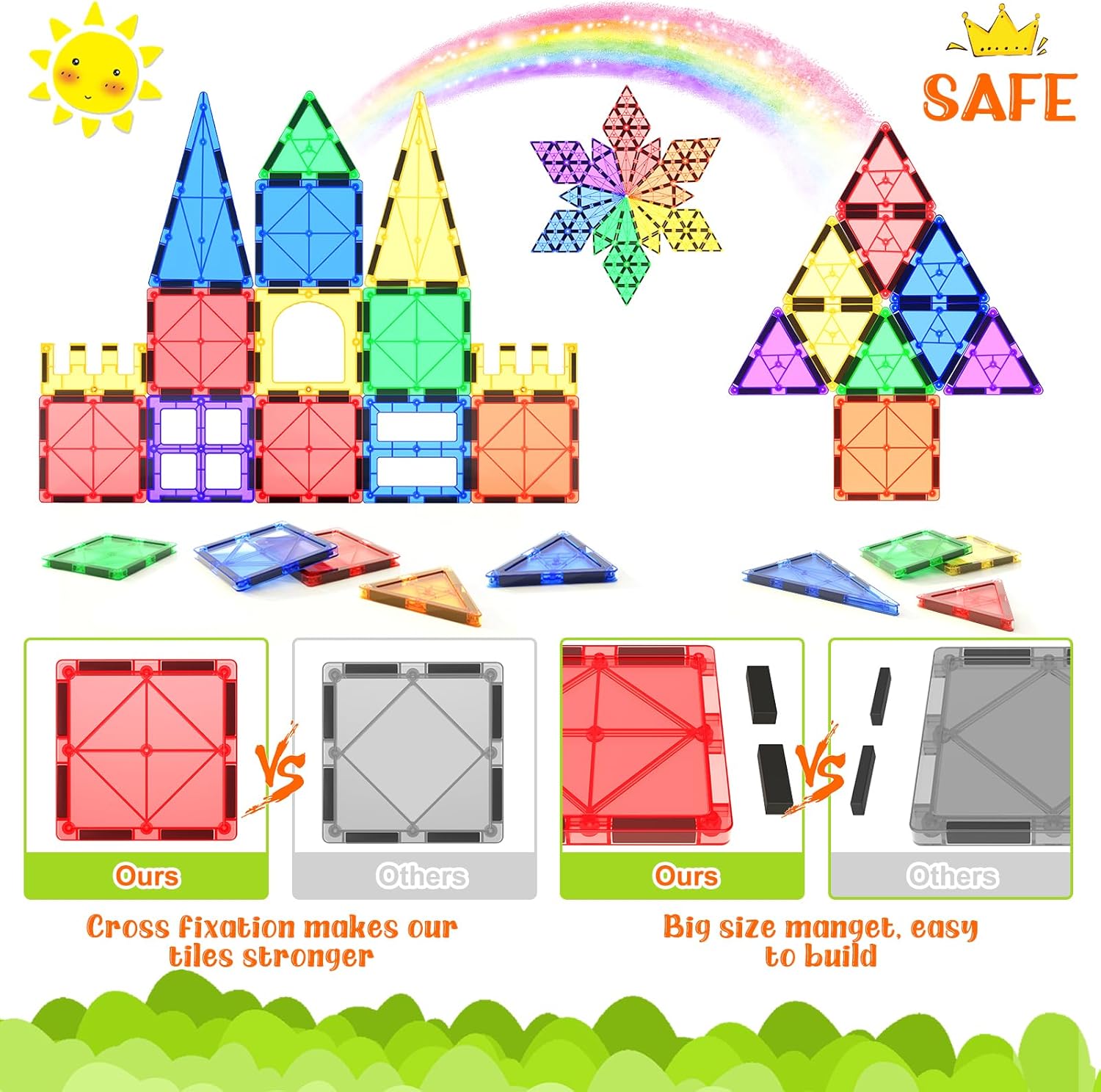 Coodoo Magnetic Tiles Kids Toys STEM Magnet for Toddler Magnetic Blocks Building...