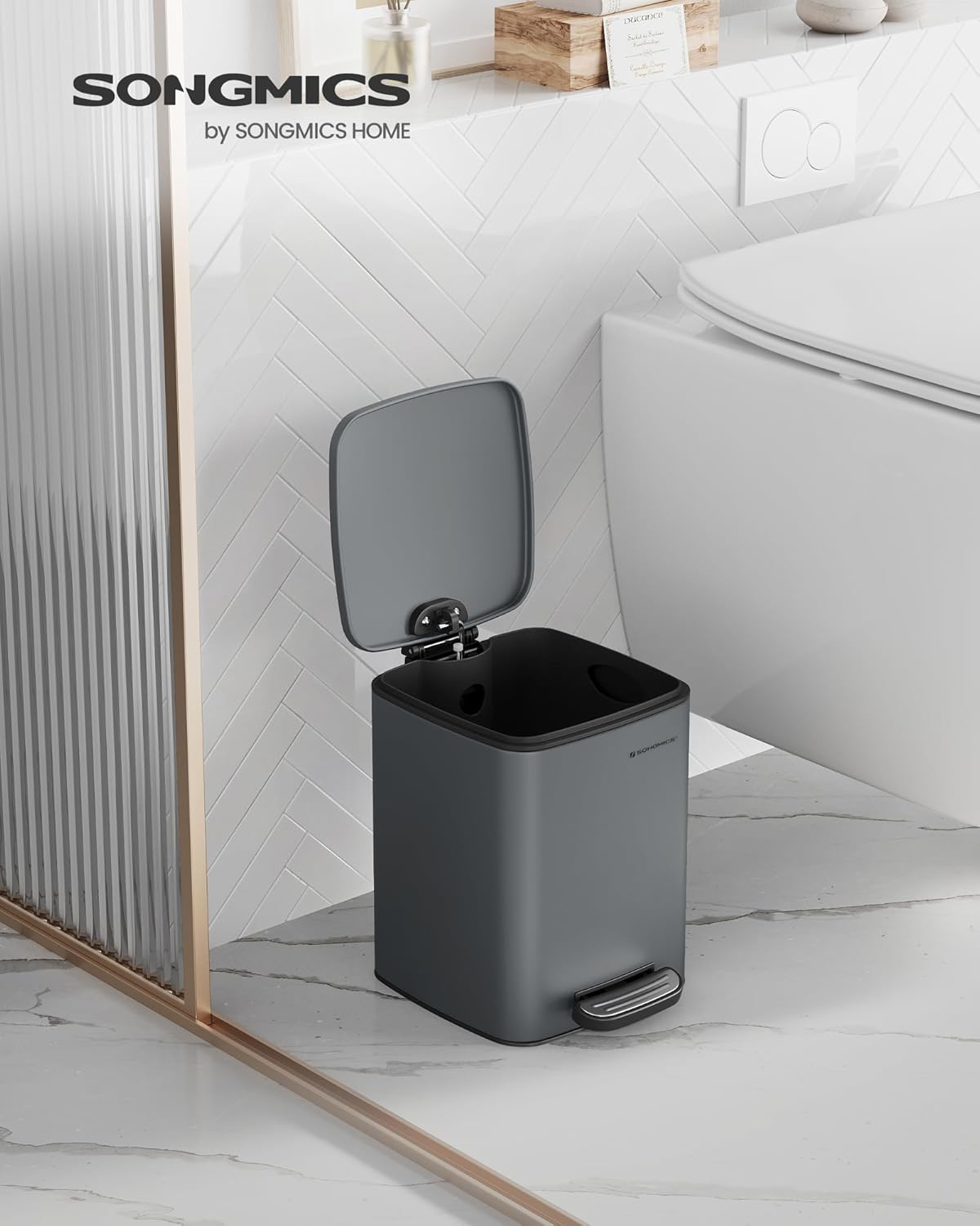 Durable SONGMICS Kitchen Bin, Special Trash Bin with Steel Pedal, Convenient 1.6...