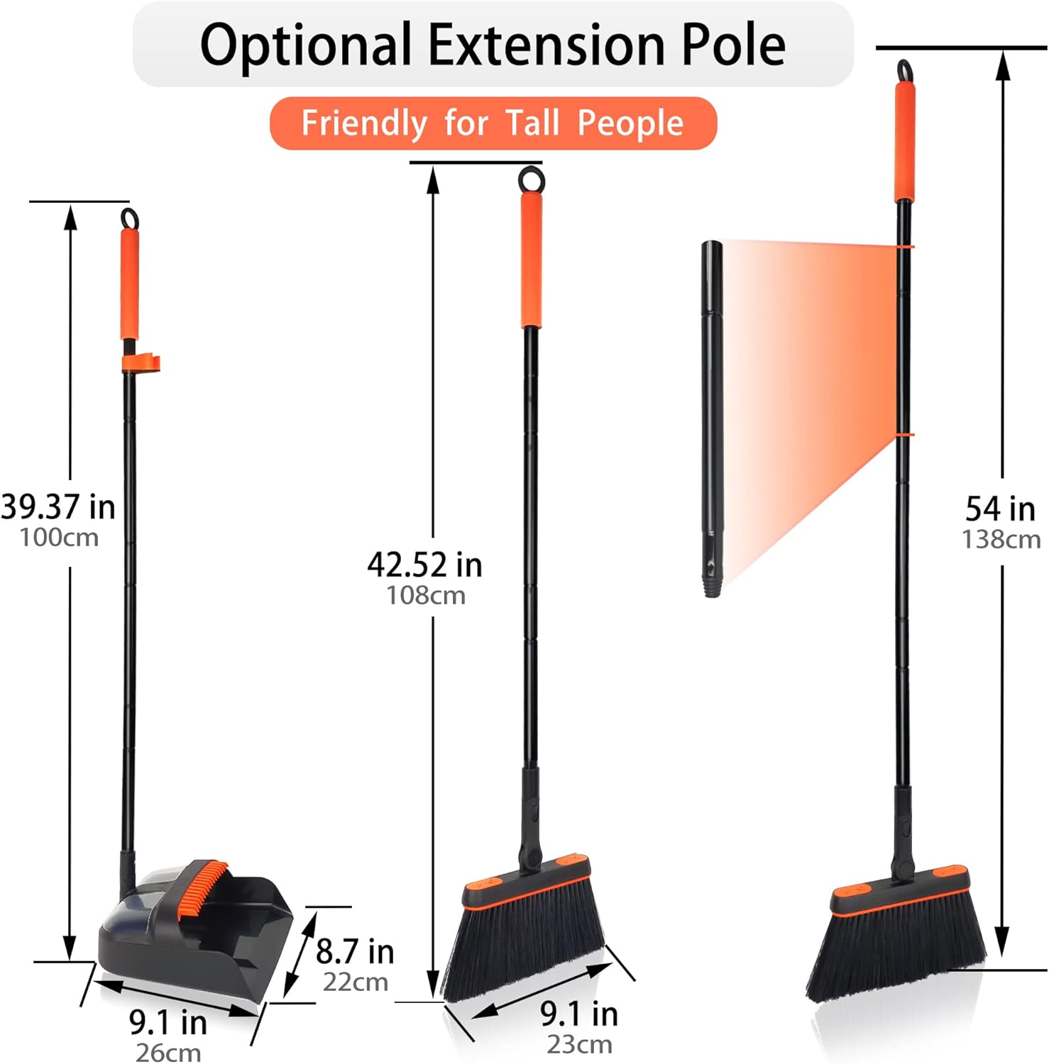 Dustpan and Brush Set Long Handled, JEHONN Tall 180 Degree Rotating Sweeping Bru...