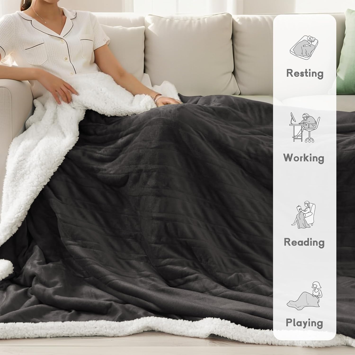 Minervada Heated Blanket Electric Blanket Full Size 72''x84'', Soft Flannel Heat...