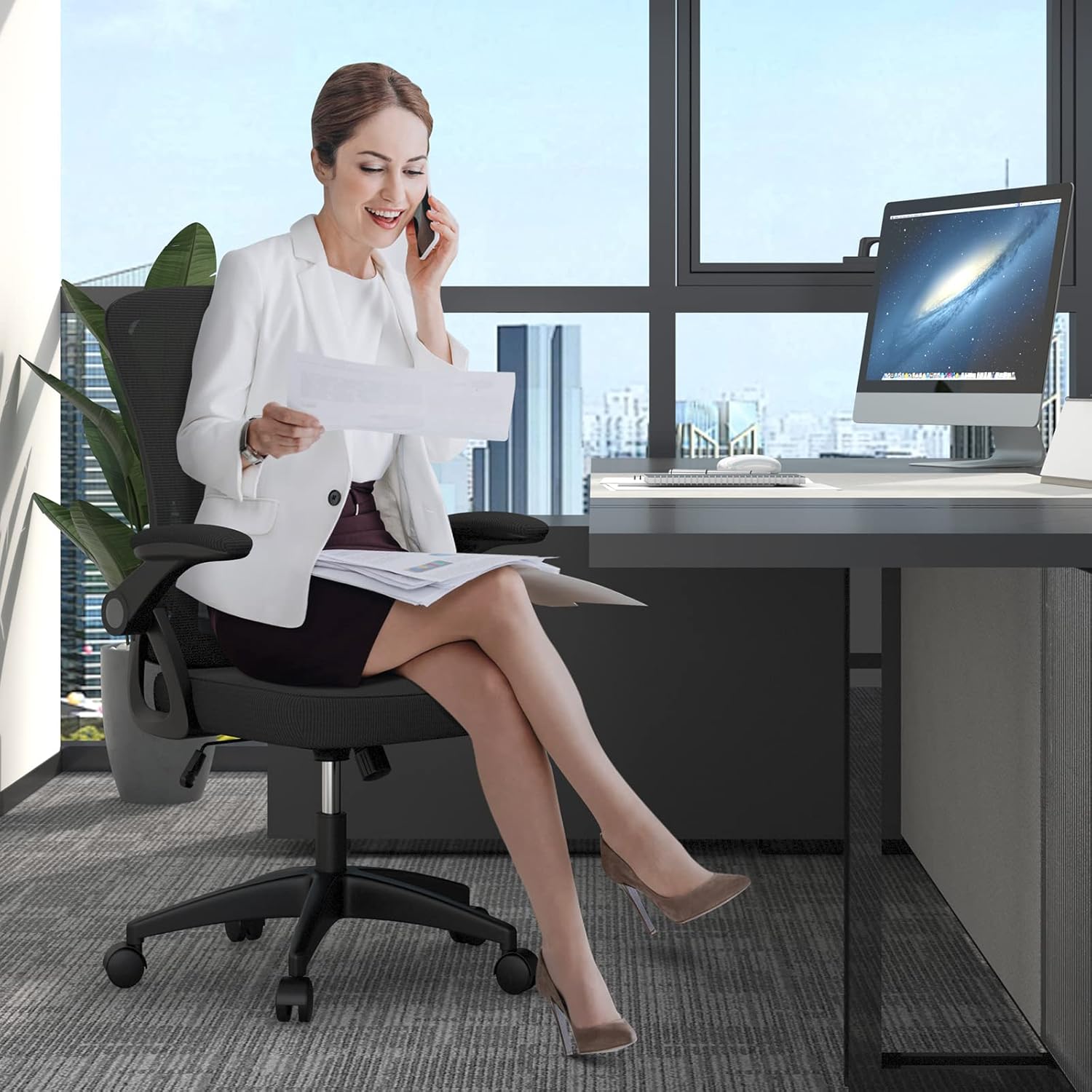 naspaluro Office Chair Ergonomic Desk with 90° Flip-up Armrest Lumbar Support, H...
