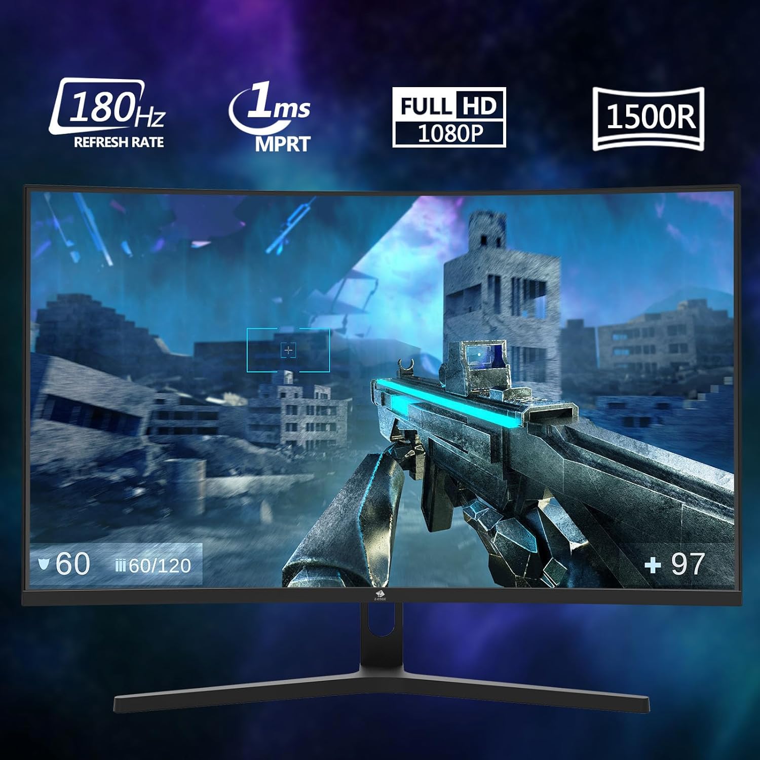 Z-Edge Curved Gaming Monitor 27 Inch 180Hz 1ms MPRT Full HD 1080P VA Panel 1500R...