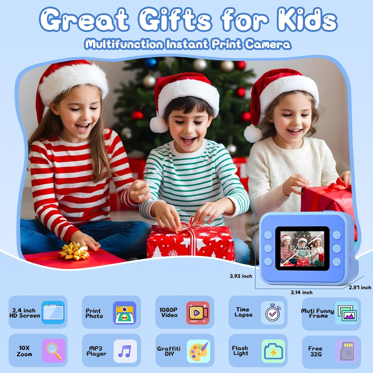 Hangrui Kids Camera Instant Print, 2.4'' Instant Camera for Kids, 1080P Children...